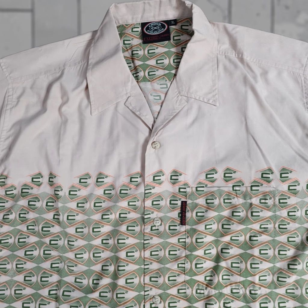 Vintage VINTAGE Cross Colours Shirt XL Beige All Over Print Camp Collar Geometric Long Sleeve Button-Up Mens Size US XL / EU 56 / 4 - 1 Thumbnail