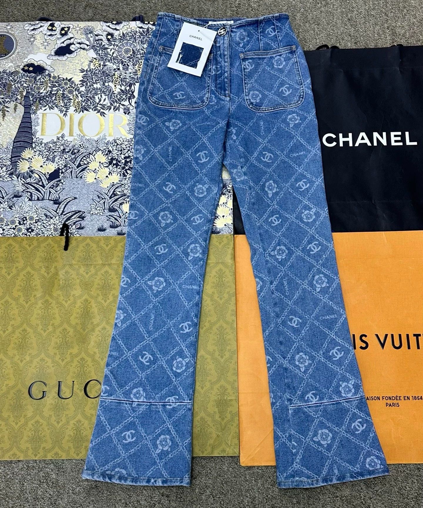Chanel Chanel 23A Women's Blue Camellia Wide-Leg Jeans 34 Size 25" / US 0 / IT 36 - 1 Thumbnail