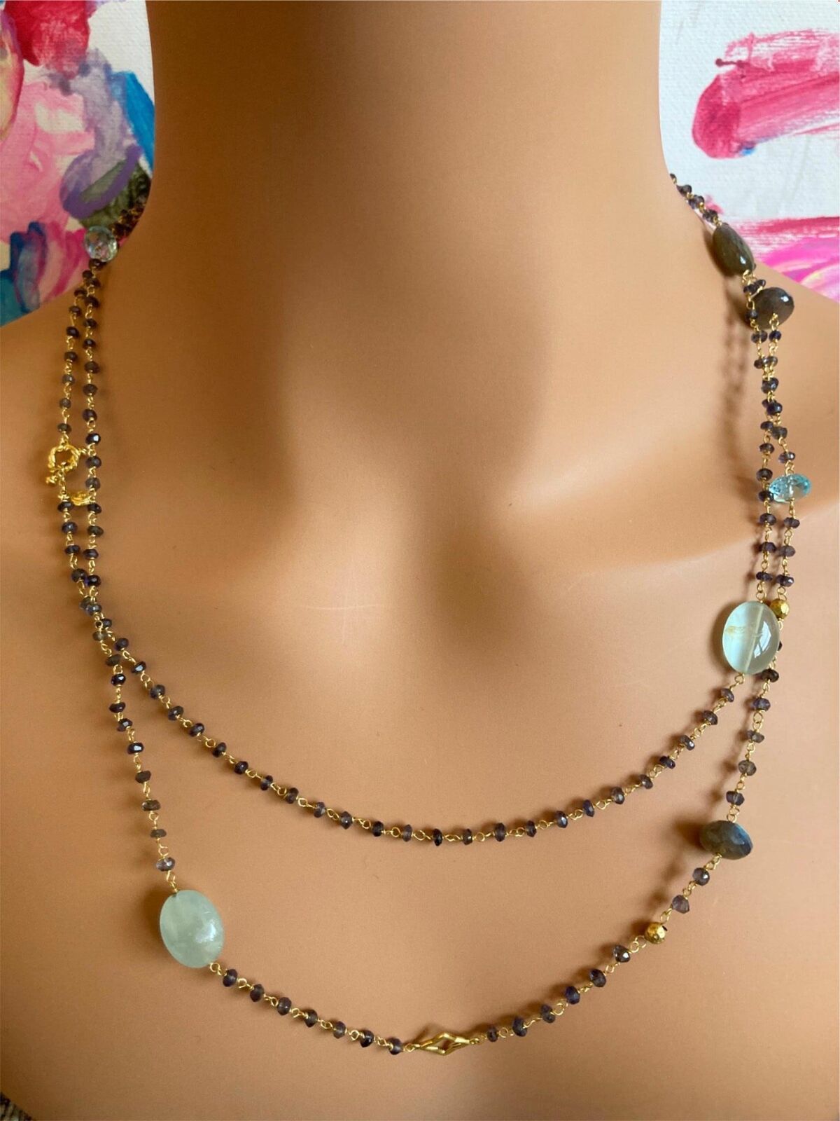 18k Yellow Gold 46 Long Chain Bead Toggle Necklace