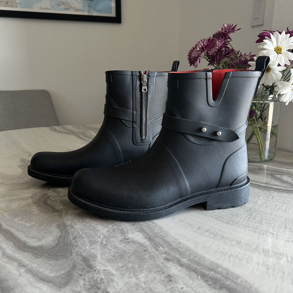 Rag & Bone rag & bone New York Moto Rain Black Rubber Boots Size US 10.5 / IT 40.5 - 1 Thumbnail
