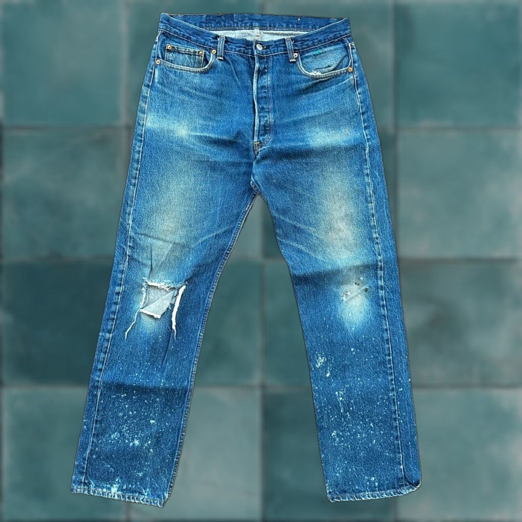Levi's VINTAGE Levi's 501 Jeans Mens 38x36 Button Fly Straight Blue Denim Mid Rise USA Tag 80s 90s Theme Size US 38 / EU 54 - 1 Thumbnail