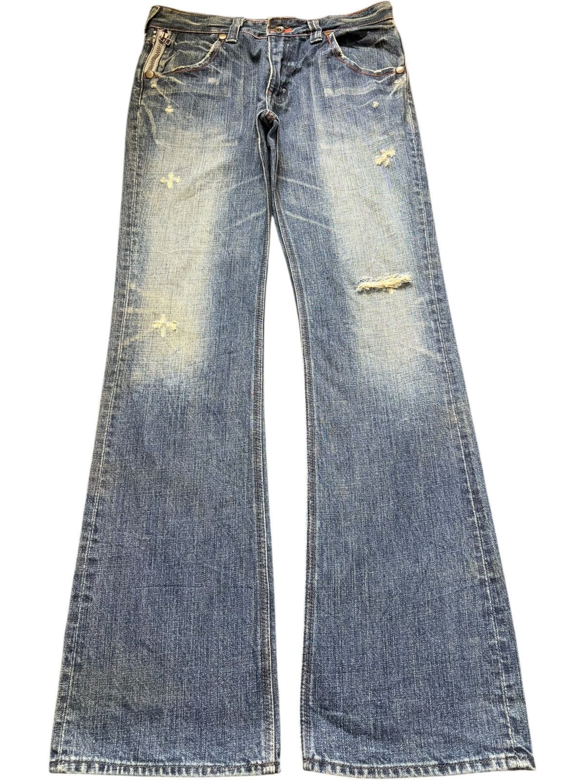 If Six Was Nine Vintage Japanese Brand Mud Wash Distress Flare Jeans Size 32" / US 10 / IT 46 - 1 Thumbnail