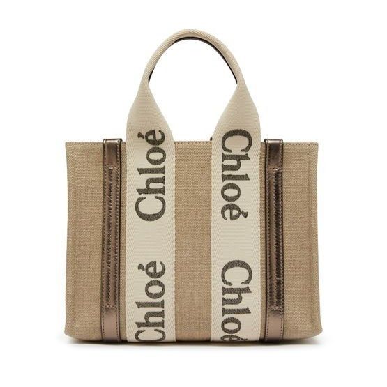 Chloe Chloe Small Tote Shiny Gray Linen Raffia Shopper Top Handle Size ONE SIZE - 3 Thumbnail