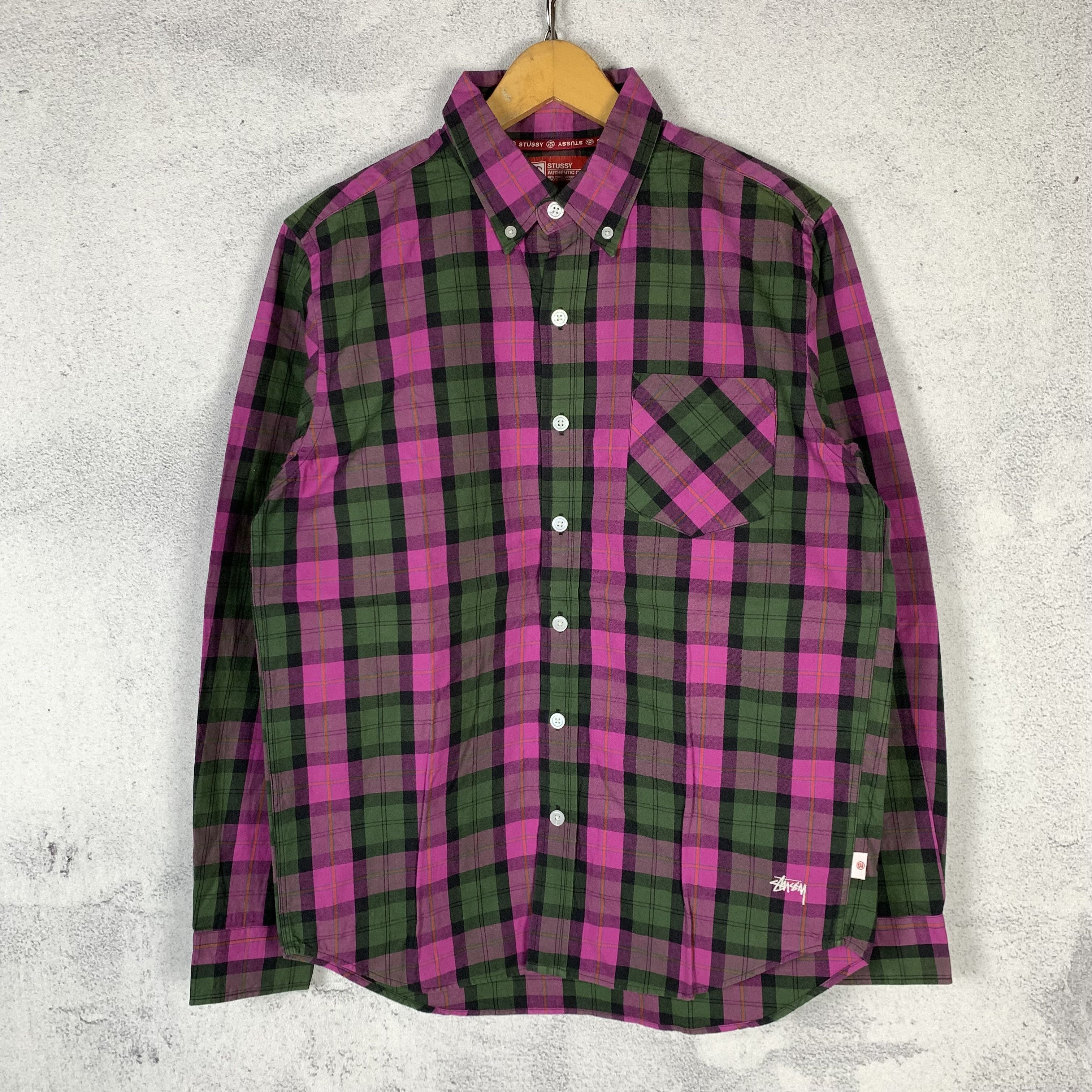 トップス Stussy Hellshire Plaid Shirt Stussy Stussy Hellshire Plaid Shirt - Blue/Pink - Size M
