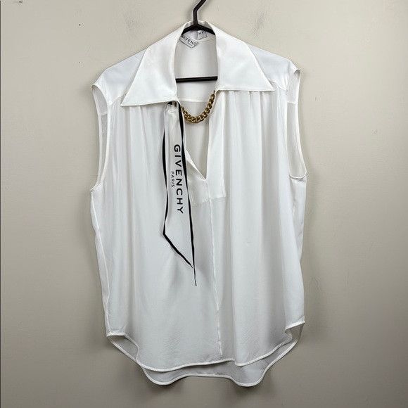 Givenchy GIVENCHY white silk logo scarf collared sleeveless blouse 10 Size L / US 10 / IT 46 - 4 Thumbnail