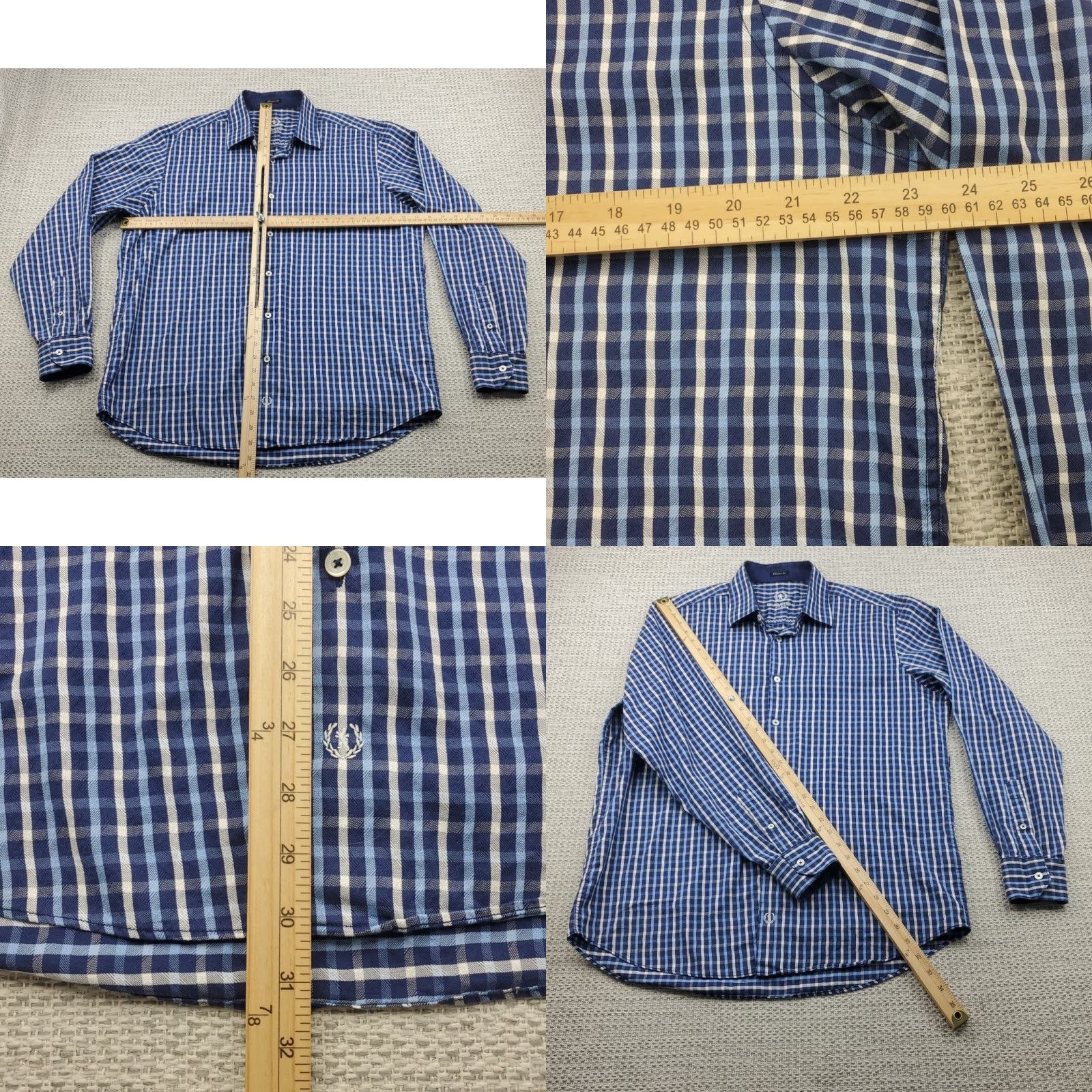 BUGATCHI VINTAGE not applicable; produce title: BUGATCHI Uomo Shirt Mens Large Blue Plaid Cotton Button Up Casual Classic Fit Size US L / EU 52-54 / 3 - 8 Thumbnail
