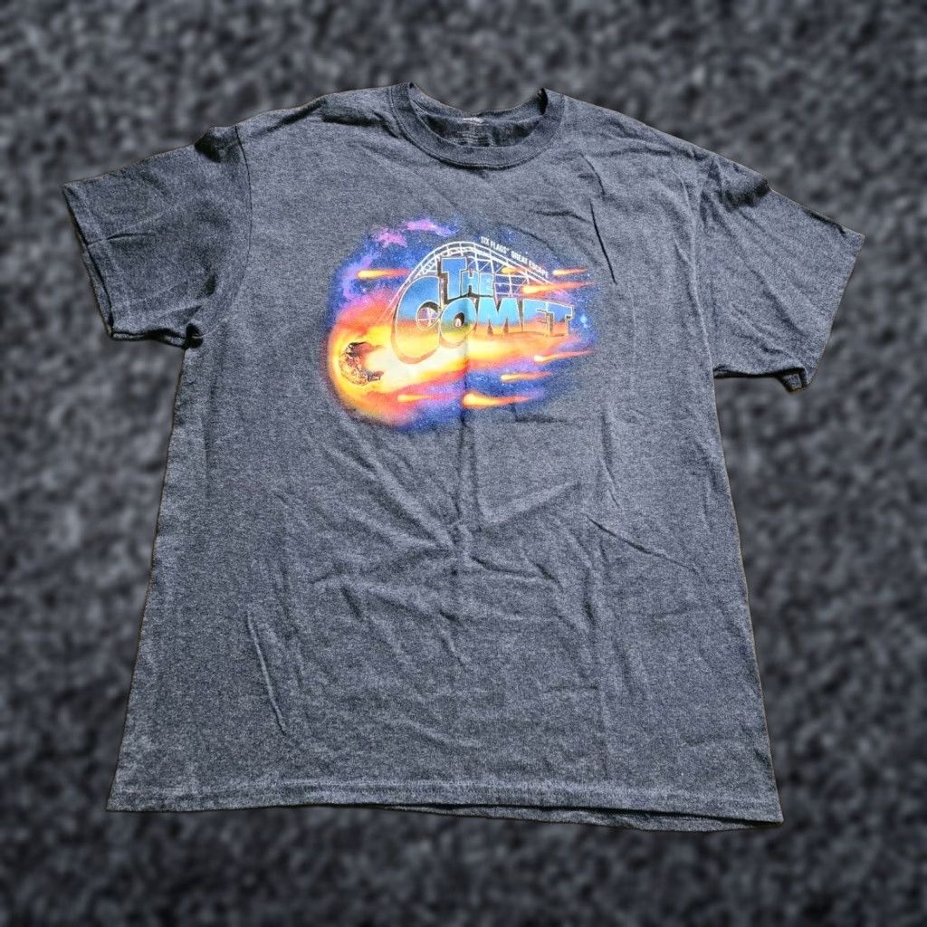 Vintage Mens Six Flags The Comet Rollercoaster Souvenir T Shirt L Blue Crew Neck Short Sleeve Cotton Blend Size US L / EU 52-54 / 3 - 1 Thumbnail