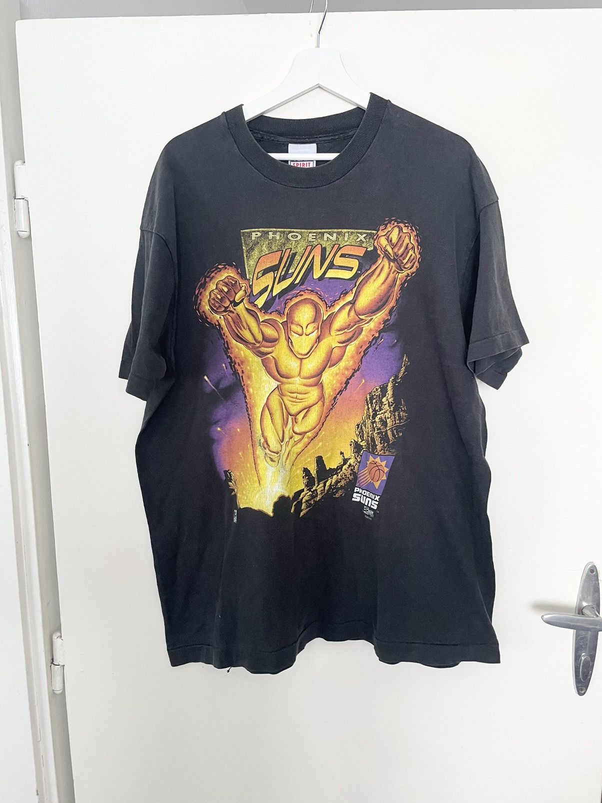 image of Marvel Comics x NBA Phoenix Suns Nba Iron Man Vintage 90’S Tshirt in Black, Men's (Size XL)