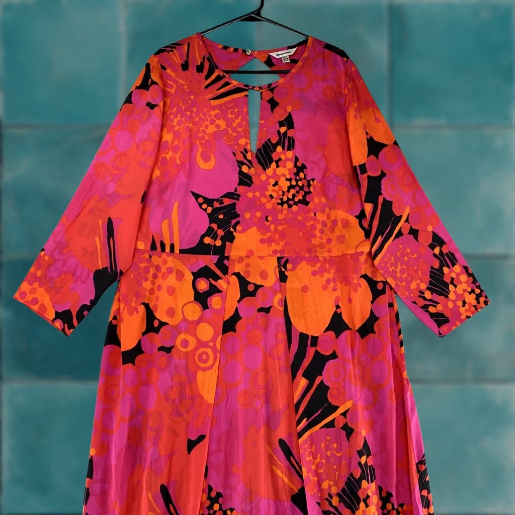 Vintage Anna Scholz Maxi Dress Womens 18 Pink Floral Silk Blend Long Sleeve Circle Neck Pullover Casual Party/Cocktail Size XXL / US 16-18 / IT 52-54 - 1 Thumbnail