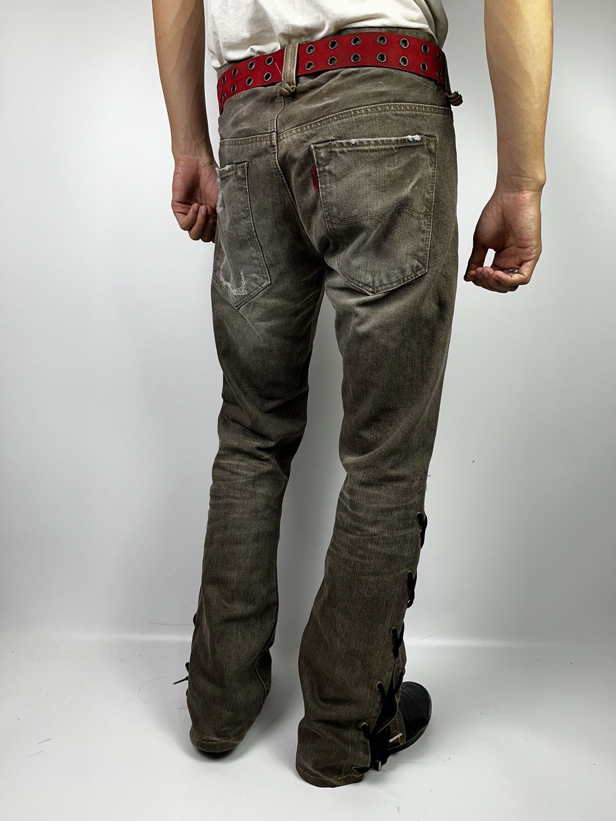 If Six Was Nine lace up trove distress jeans pant ifsixwasnine vkei style Size US 32 / EU 48 - 3 Thumbnail