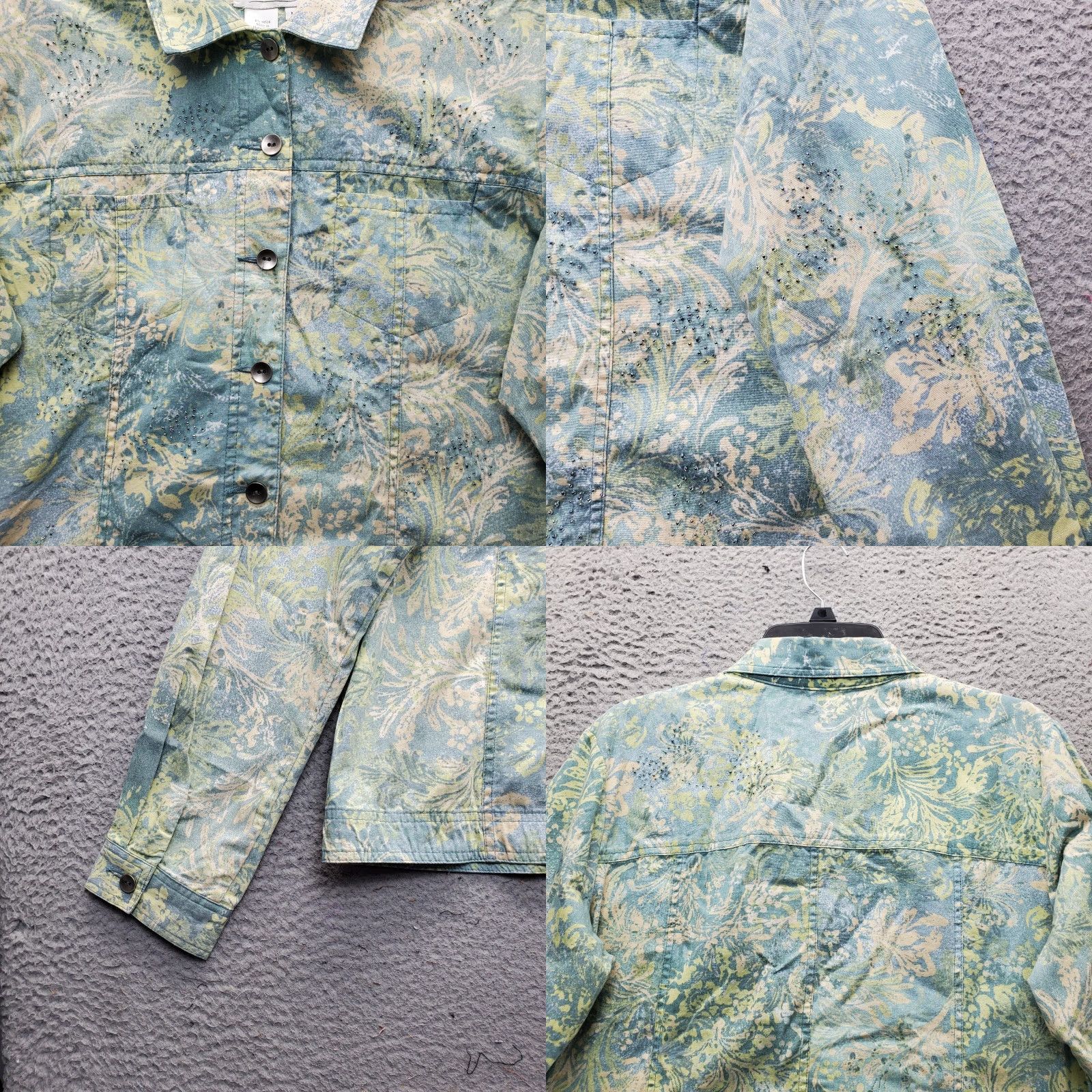 Coldwater Creek Coldwater Creek Womens Jacket M Beaded Collared Leaf Print Front Button Front Size M / US 6-8 / IT 42-44 - 8 Thumbnail
