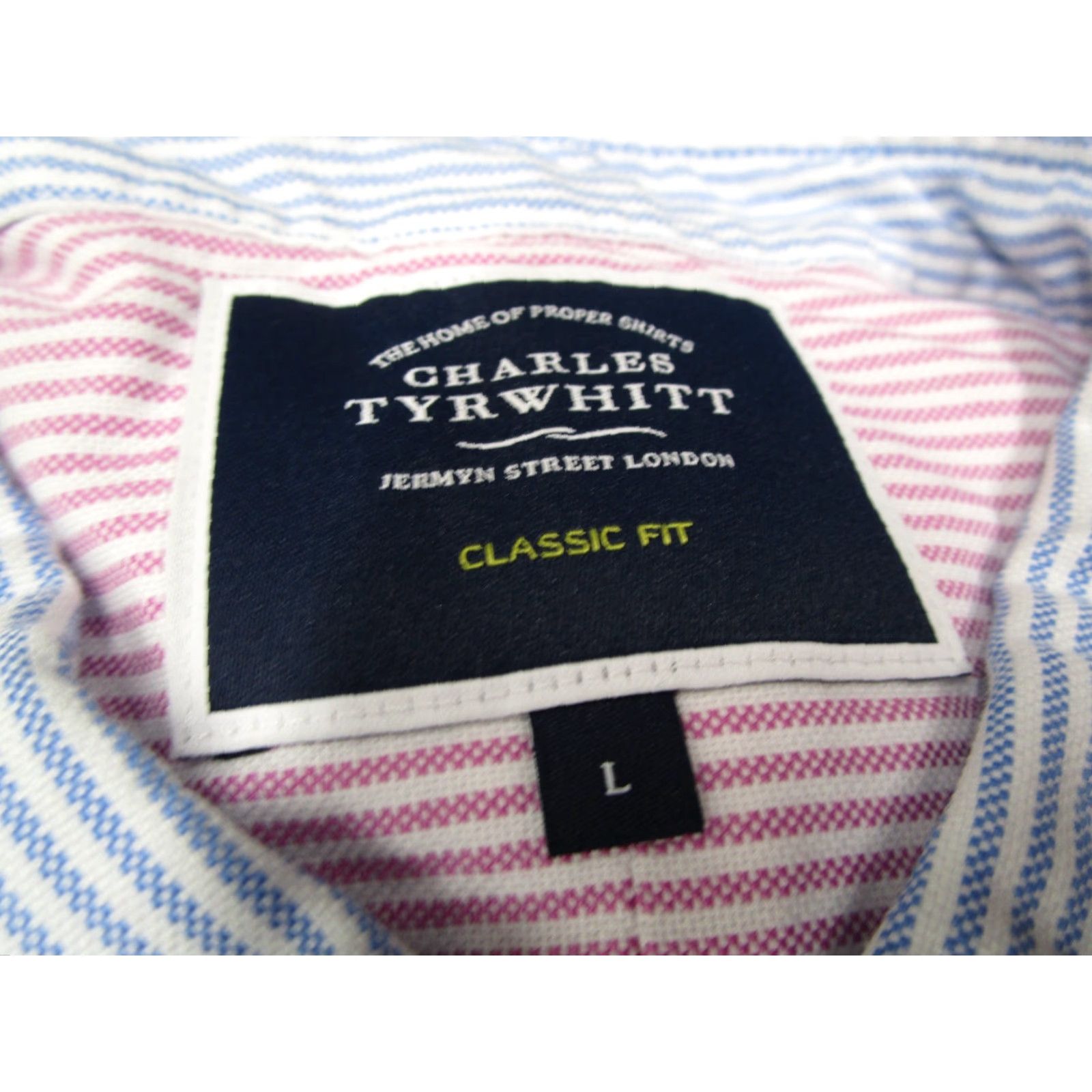 Charles Tyrwhitt VINTAGE Charles Tyrwhitt Dress Shirt Men Large Blue Bengal Stripe Button-Up Oxford Business Casual Wedding Classic Fit Size 42R - 2 Thumbnail