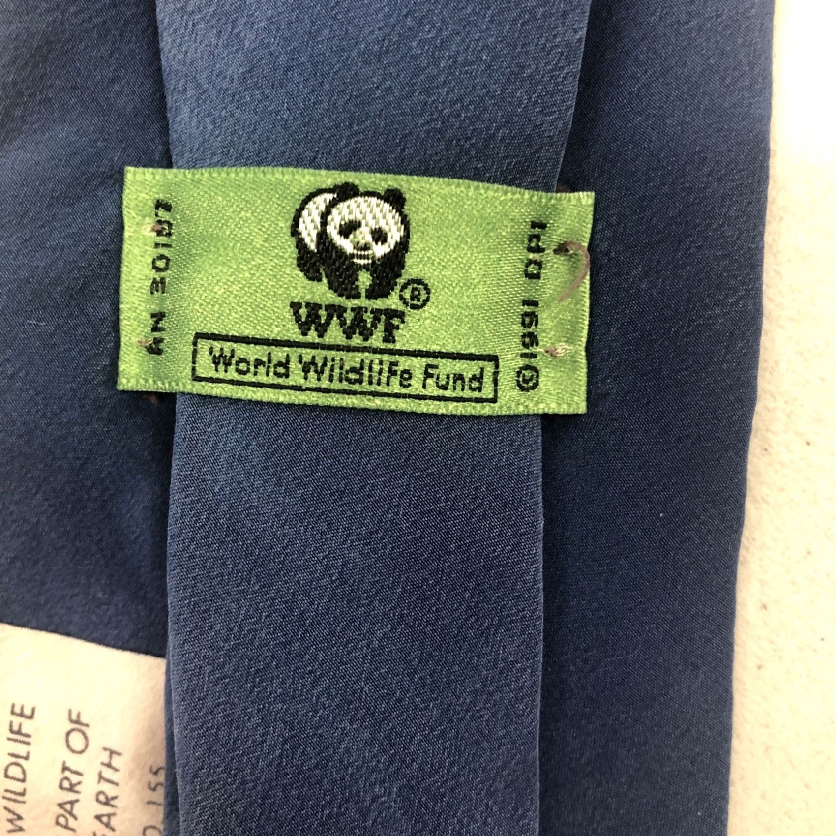 CO VINTAGE World Wildlife Fund WWF Design Animal Necktie Tie 58" x 3.75" Elephant & Co Blue Silk Men Tie Size ONE SIZE - 4 Thumbnail