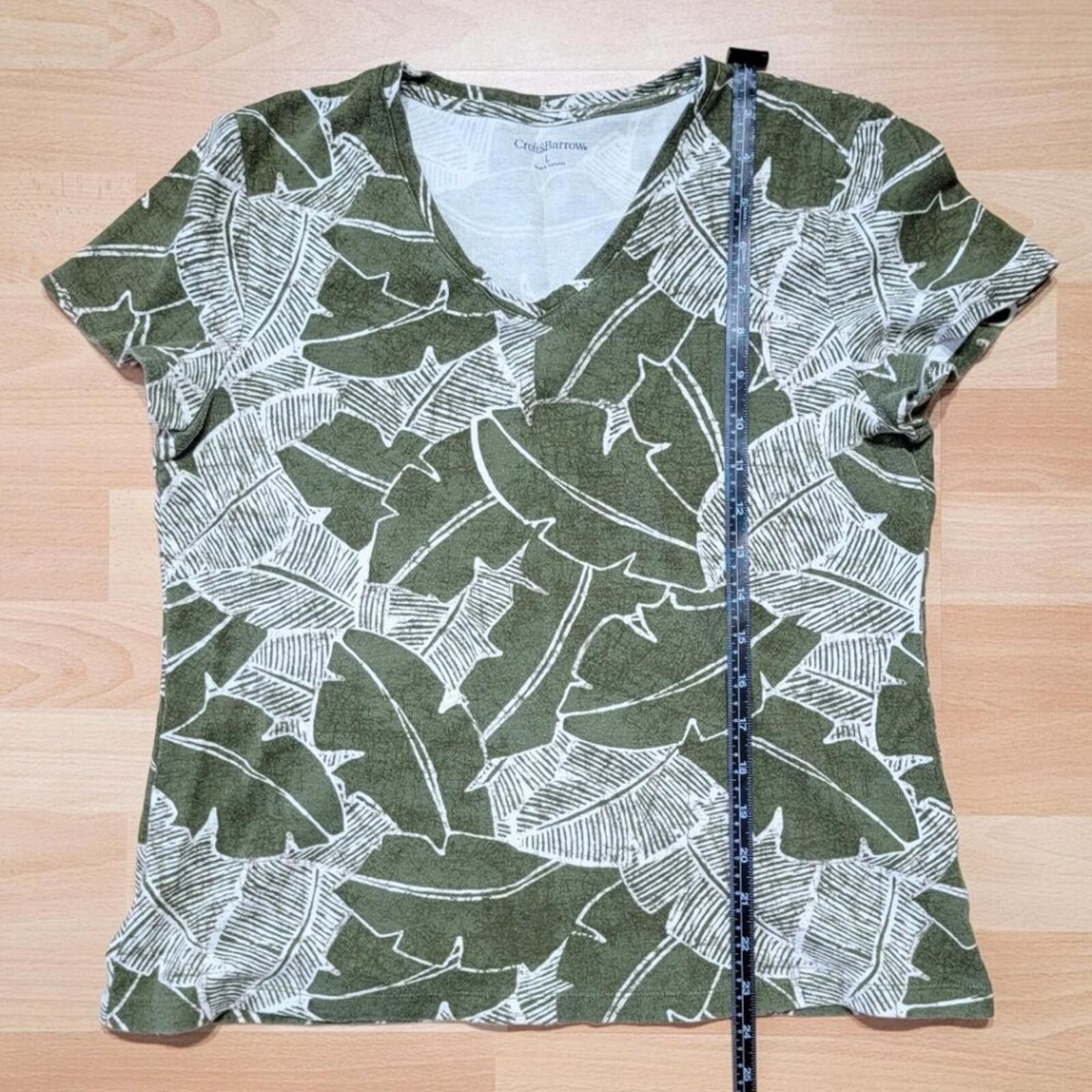 Croft & Barrow Croft & Barrow Women's Green Leaf Print V-Neck Short Sleeve Size XL / US 12-14 / IT 48-50 - 3 Thumbnail