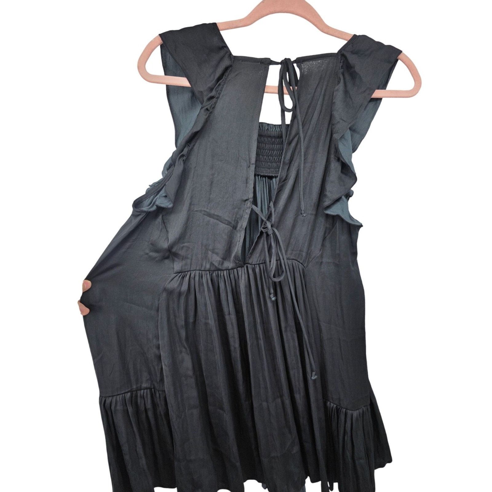 Free People Free People Black Smocked Tiered Babydoll Mini Dress S Size S / US 4 / IT 40 - 4 Thumbnail