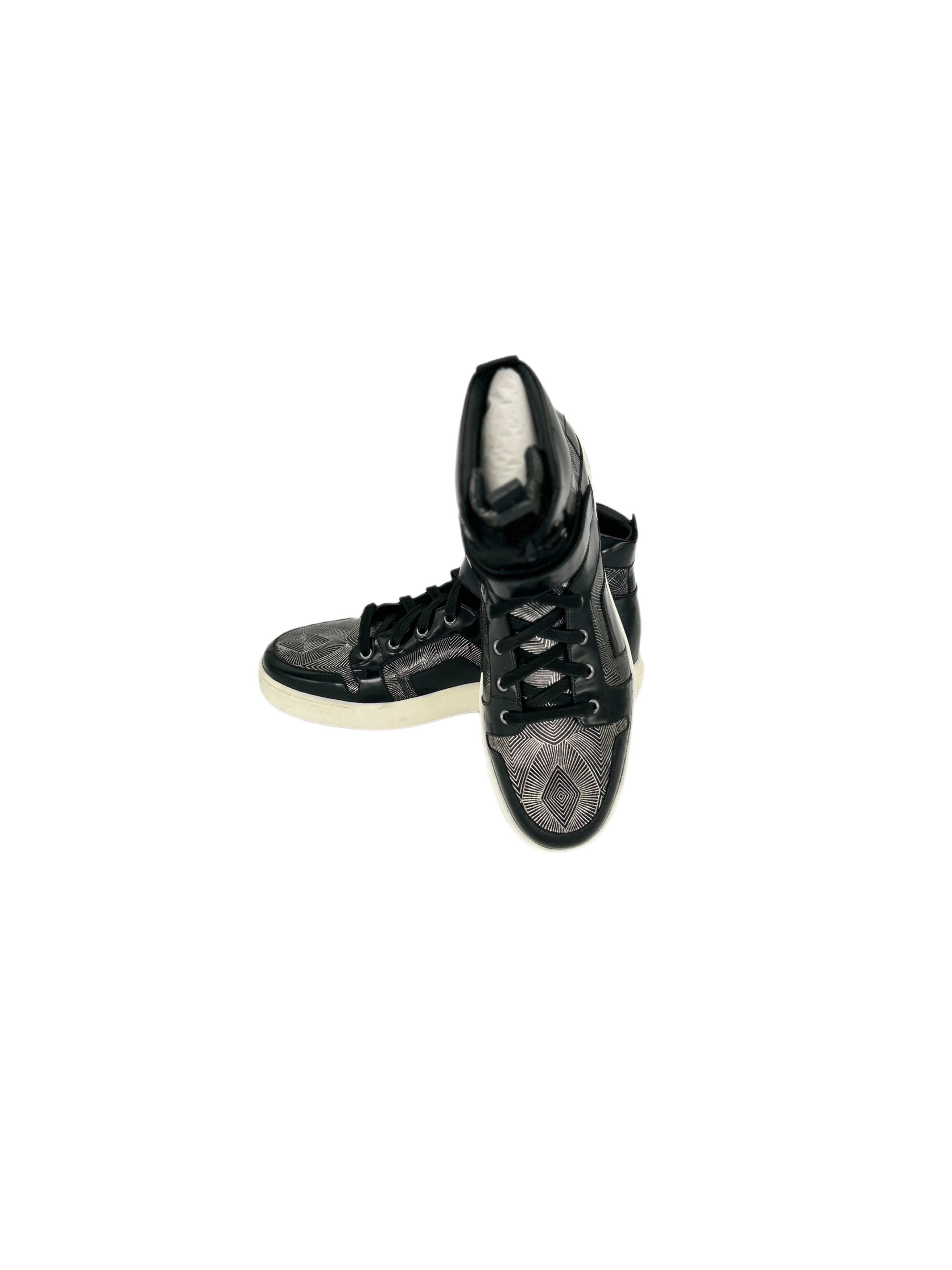 Balmain BALMAIN BLACK & SILVER HIGH TOP TRAINERSWITHGEOETRIC PATTERN Size US 12 / EU 45 - 4 Thumbnail