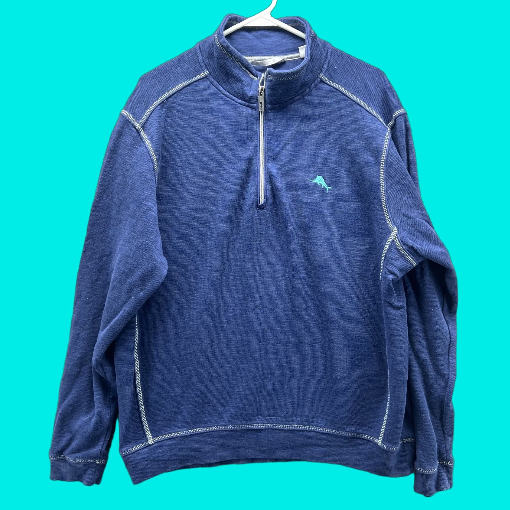Tommy Bahama Tommy Bahama Sweatshirt Mens L Blue 1/4 Zip Mock Neck Knit Pullover Logo Size US L / EU 52-54 / 3 - 1 Thumbnail