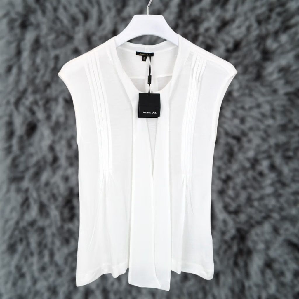 Massimo Dutti Massimo Dutti Blouse Women's MEDIUM Sleeveless Self Tie Pleated Details White Size M / US 6-8 / IT 42-44 - 1 Thumbnail