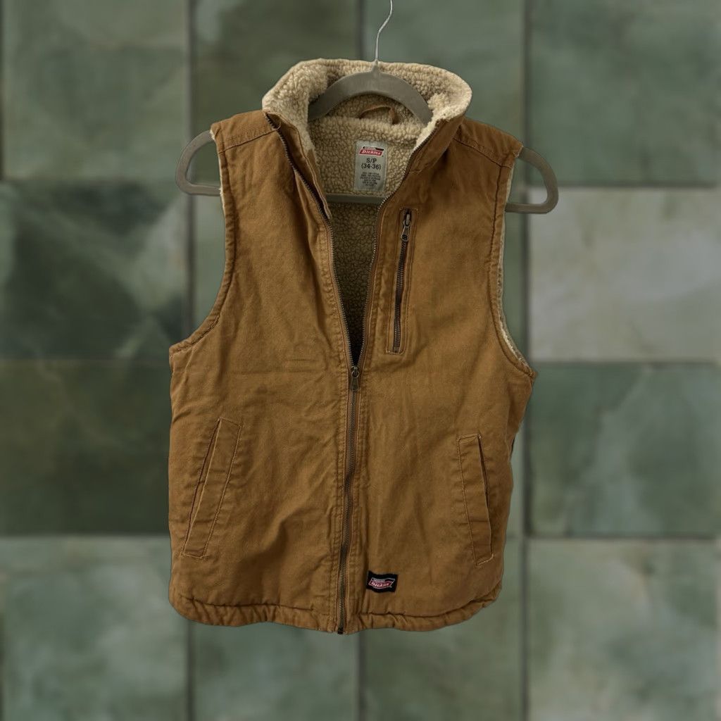 Dickies Dickies Vest Mens Small Brown Duck Canvas Full Zip Pockets Sherpa Lined Workwear Jacket/Coat Size US S / EU 44-46 / 1 - 1 Thumbnail