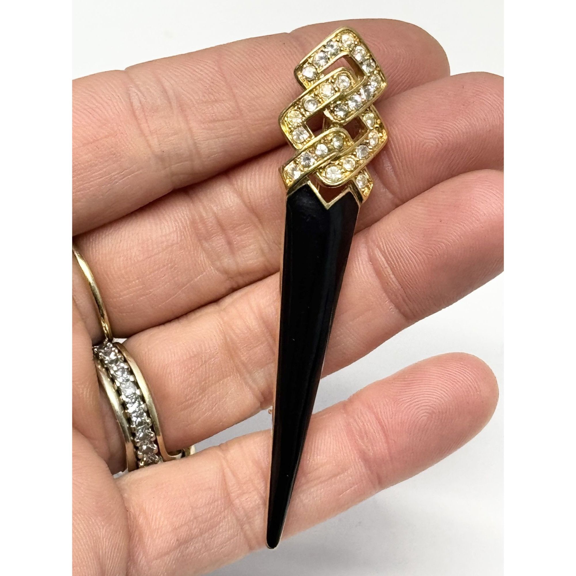 Vintage Vintage black enamel rhinestone torch brooch pin Size ONE SIZE - 2 Thumbnail