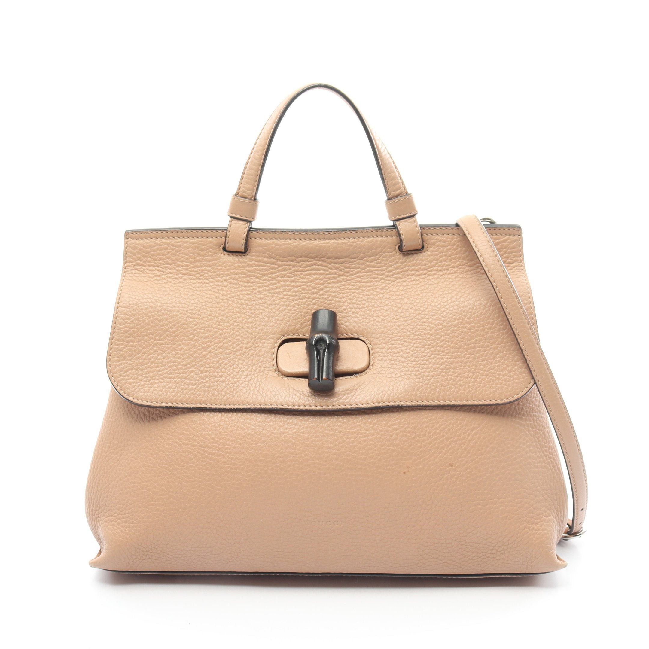 image of Gucci Bamboo Daily Medium Handbag Leather Beige 2Way, Women's