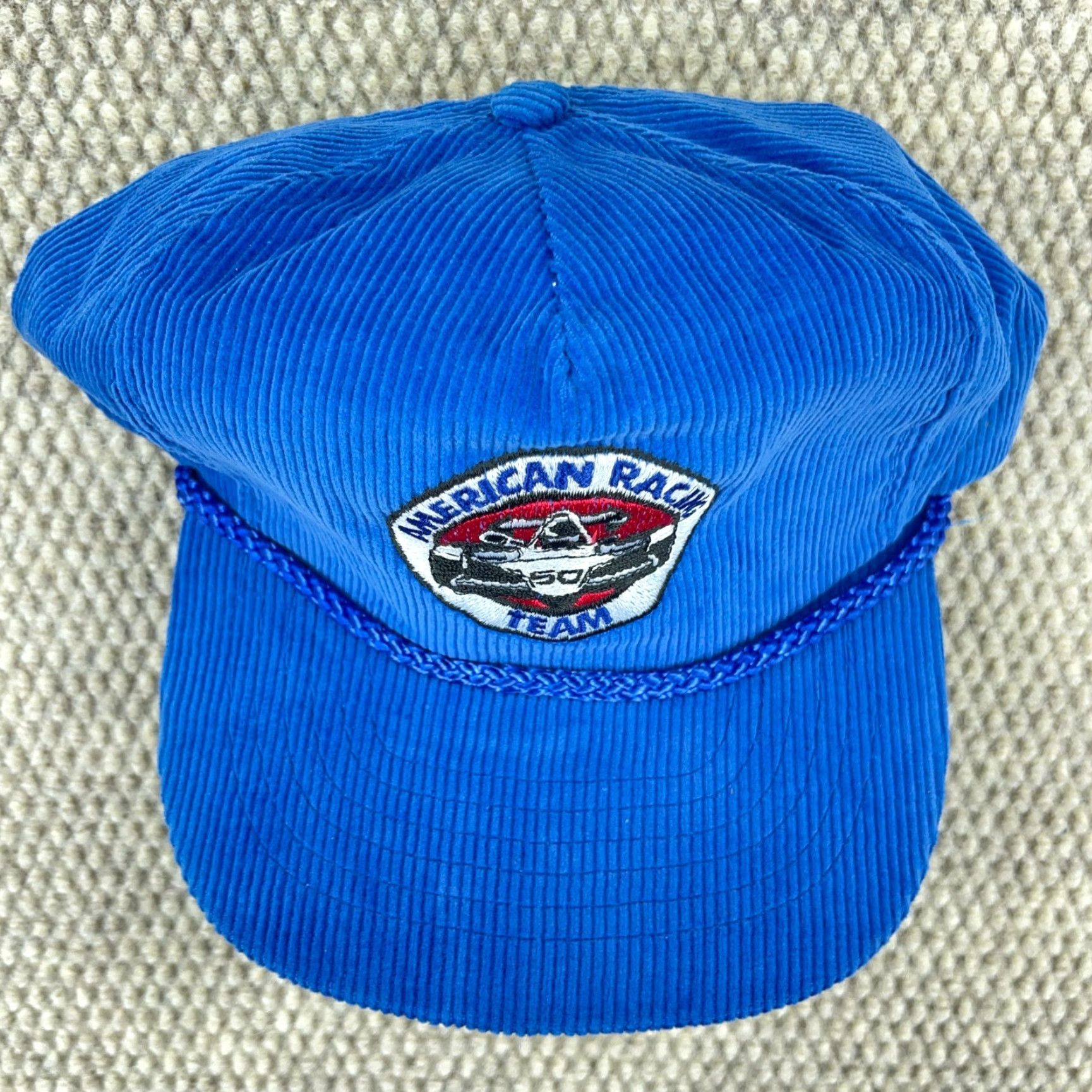 Vintage Vintage American Racing 90s Corduroy Trucker Hat Men Adjustable Blue Outdoor Cap Size ONE SIZE - 3 Thumbnail