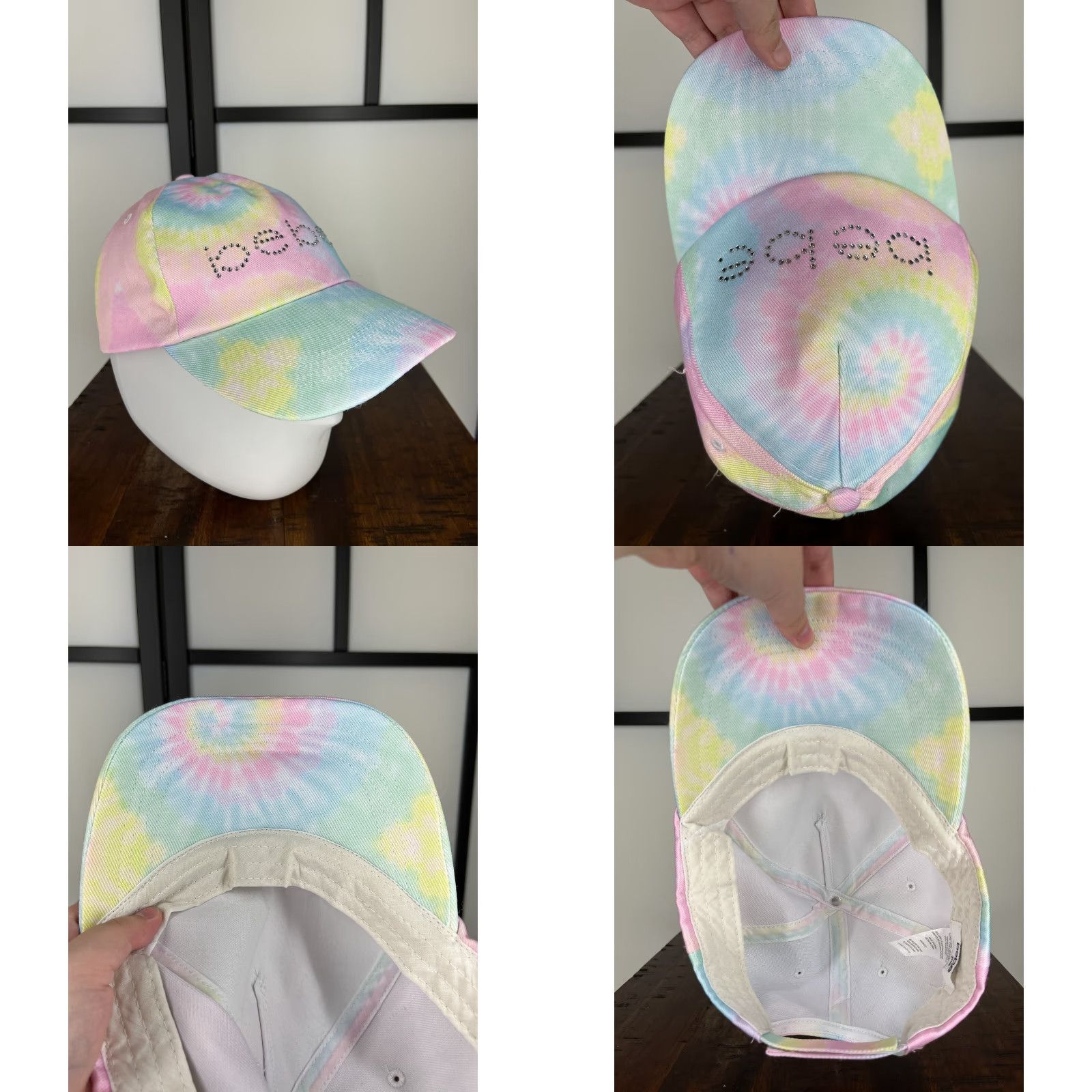 Bebe VINTAGE Nike Shirt Womens XS 90s Logo Rhinestone Strap Back Cap Pink Tie Dye Bling Adjustable Hat Size ONE SIZE - 8 Thumbnail