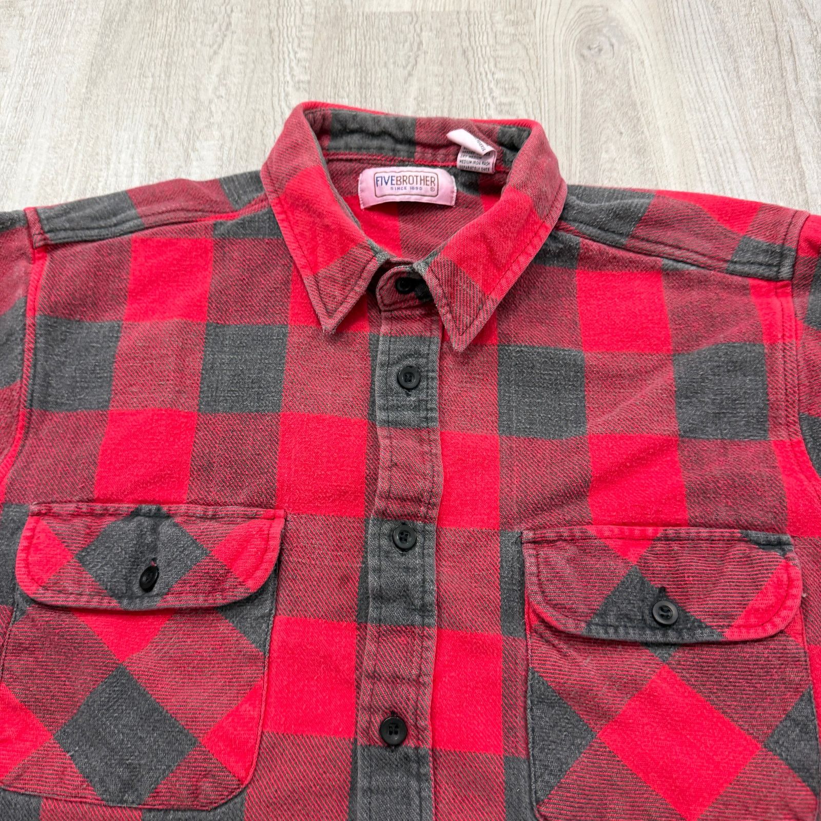 Vintage Vintage Five Brother Flannel Shirt Men XL Cropped Boxy Red Size US XL / EU 56 / 4 - 4 Thumbnail