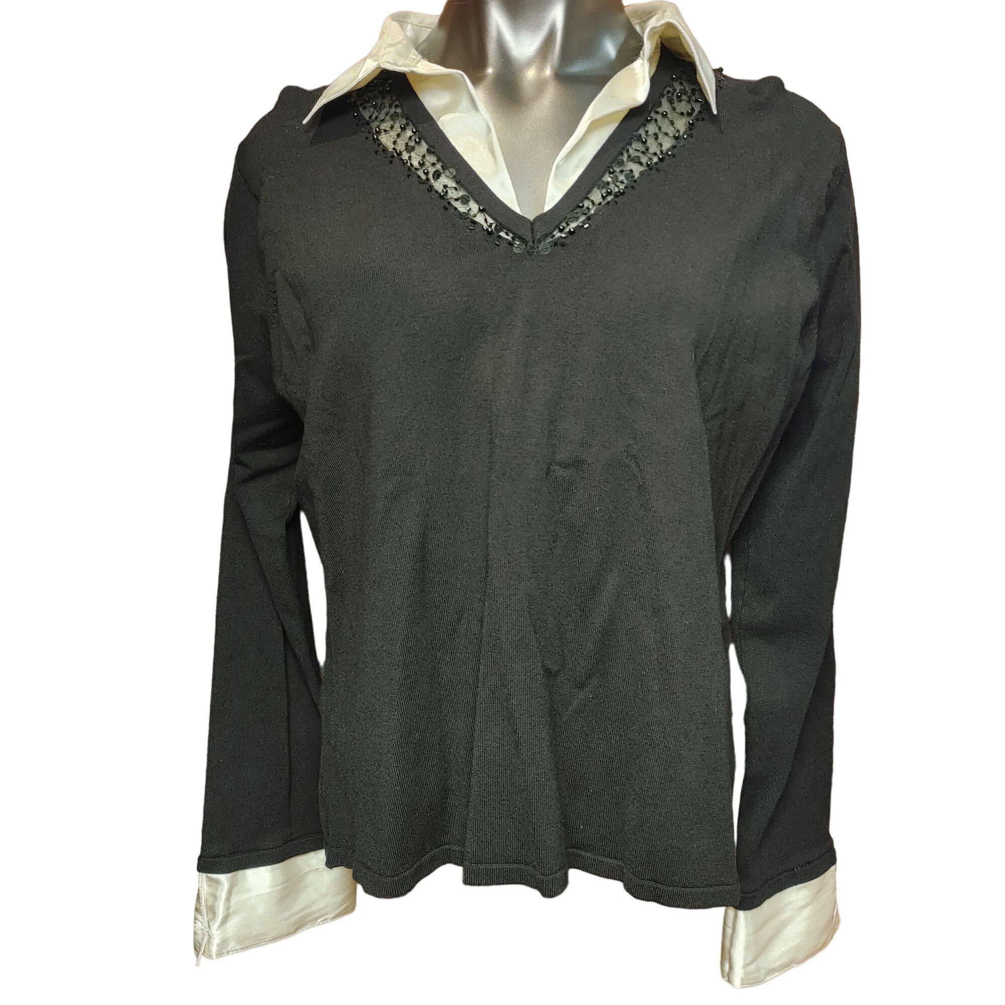 Other Notations Woman Black/White Layered Sweater/Dress Shirt Top Size XL / US 12-14 / IT 48-50 - 1 Thumbnail