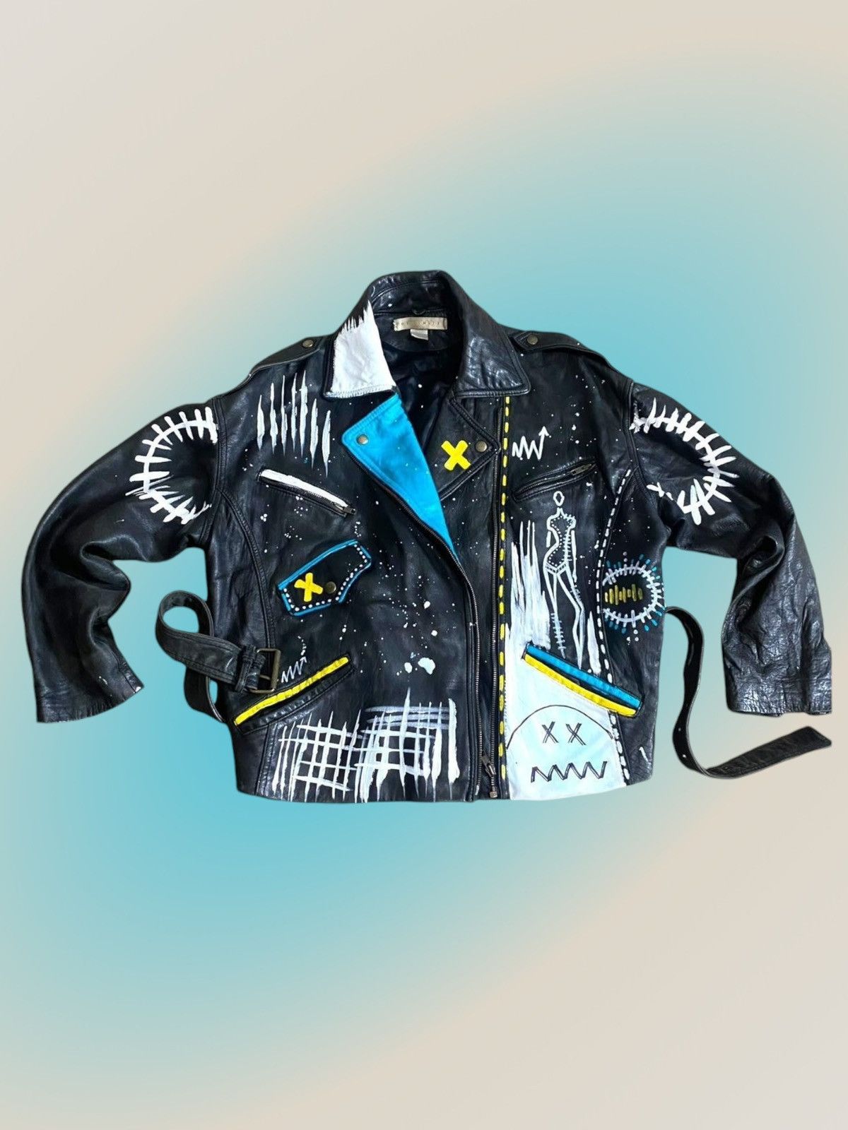 Other unisex customize hand painted size medium leather jacket. Size M / US 6-8 / IT 42-44 - 3 Thumbnail
