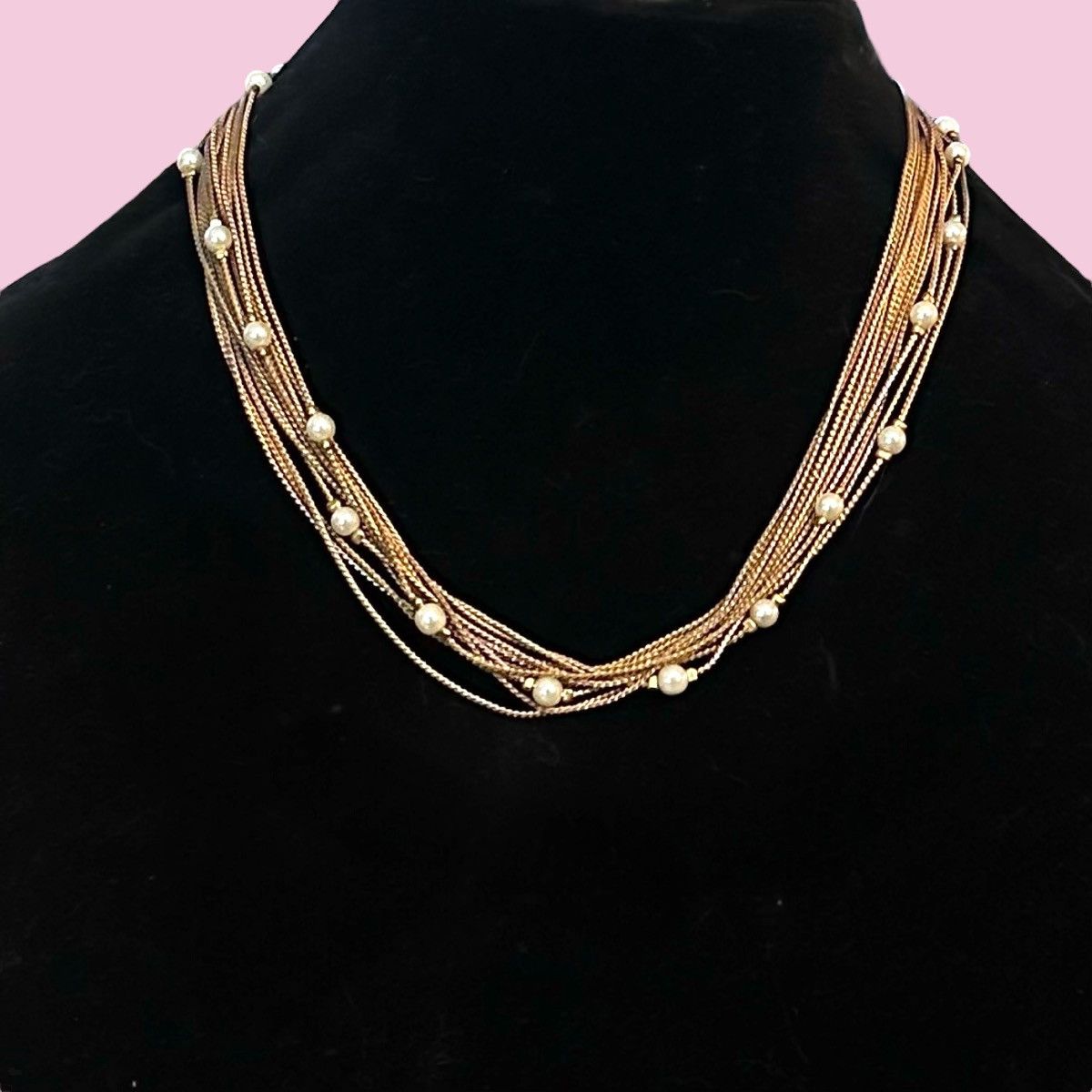Vintage Vintage gold tone multi strand station pearl chain necklace Size ONE SIZE - 1 Thumbnail