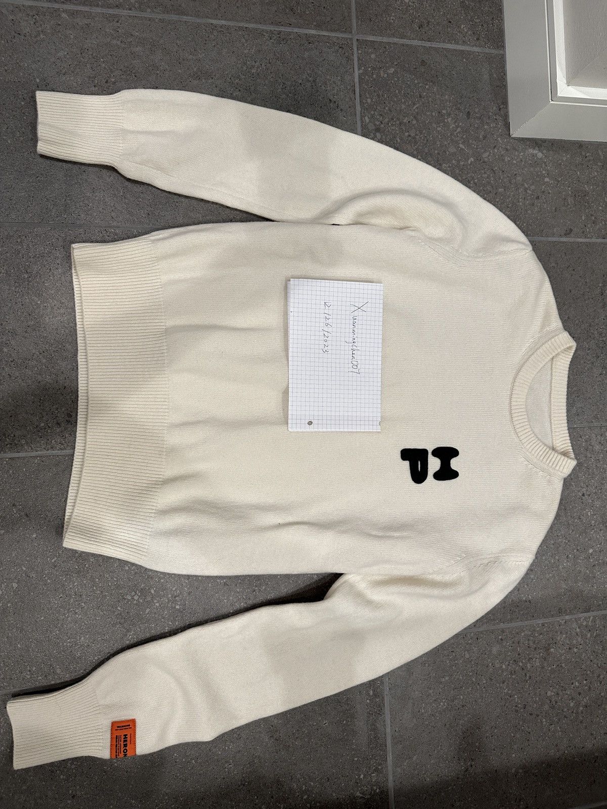 image of Heron Preston Logo Print Wool Sweater in White, Men's (Size XS)