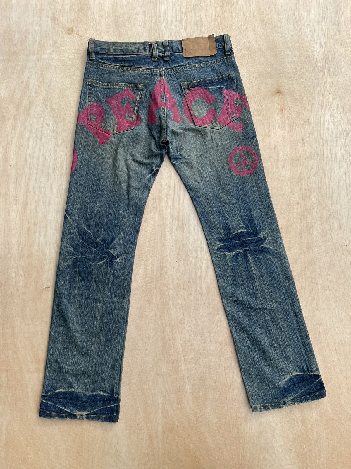 If Six Was Nine × Japanese Brand Distressed Denim Peace Jeans Size US 33 - 1 Thumbnail
