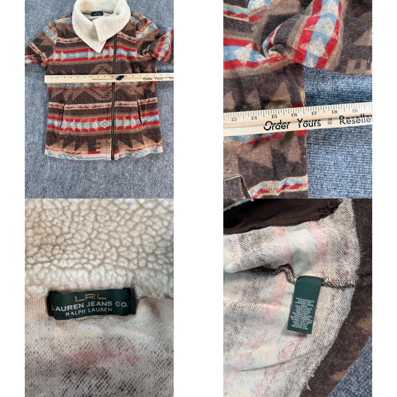 Ralph Lauren VINTAGE Lauren Ralph Lauren Jacket Womens Small Brown Aztec Sherpa Collar Zip Jacket Size 28" / US 6 / IT 42 - 8 Thumbnail