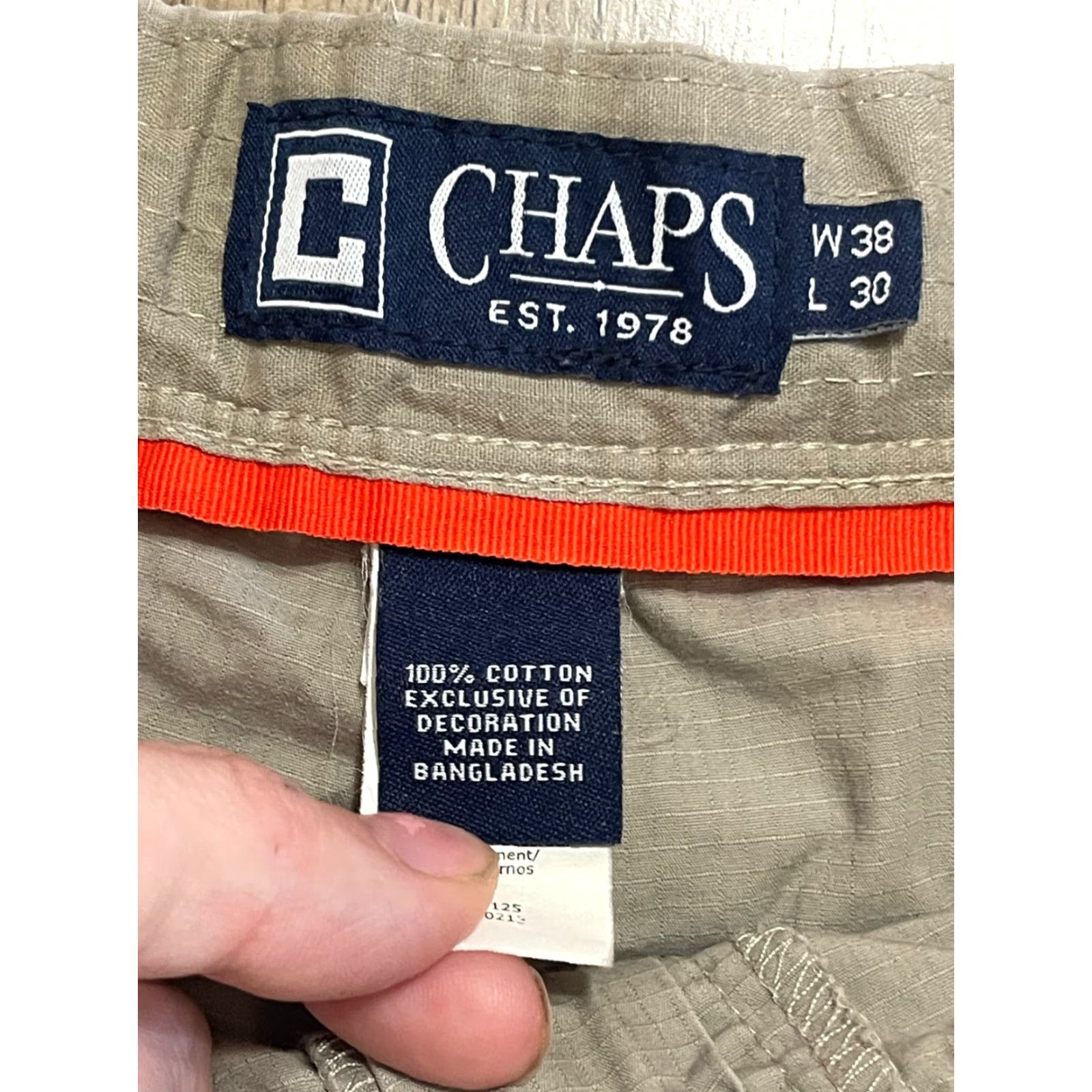 Chaps Chaps Pants Mens 38x30 Tan Built in Belt Straight Leg Pockets Chino Bassline Casual Pants Mens Size 38x30 Brown Flat Front Regular Inseam 30in Size US 38 / EU 54 - 4 Thumbnail