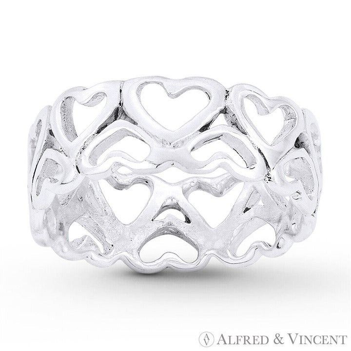 Other 2-Row Heart Charm Love Promise Band in .925 Sterling Silver Size ONE SIZE - 1 Preview