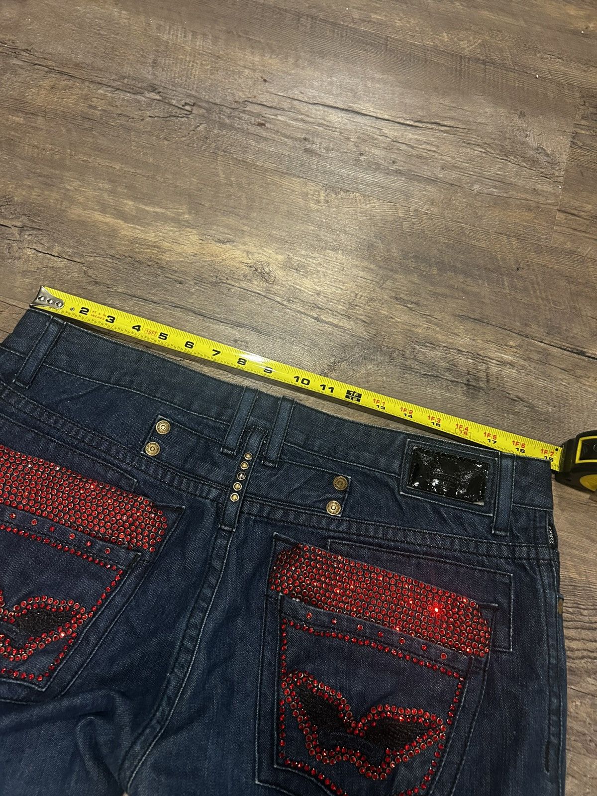 Robins Jeans 💥 Straight Blue Jeans with Custom Red Crystals 💥 Size US 38 / EU 54 - 12 Thumbnail