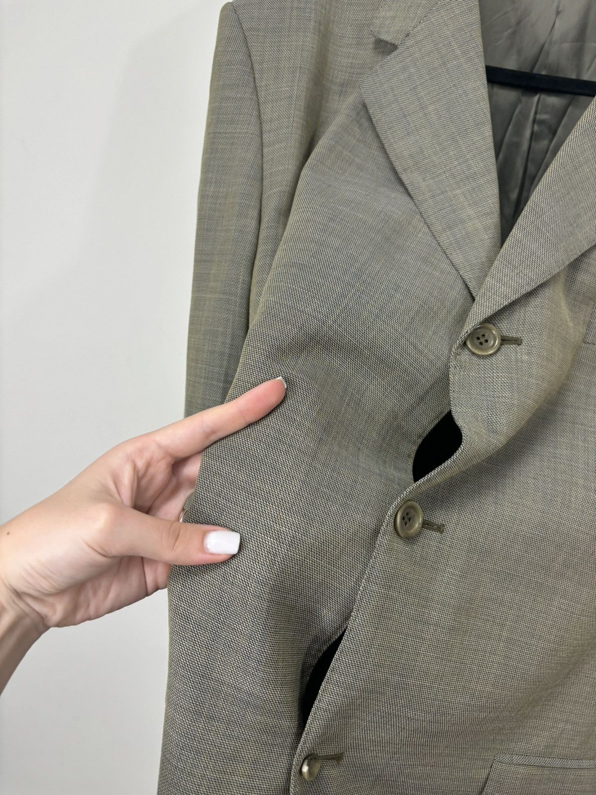 Canali Canali Proposta Olive Green Houndstooth Wool Blazer Jacket Size 48R - 10 Thumbnail