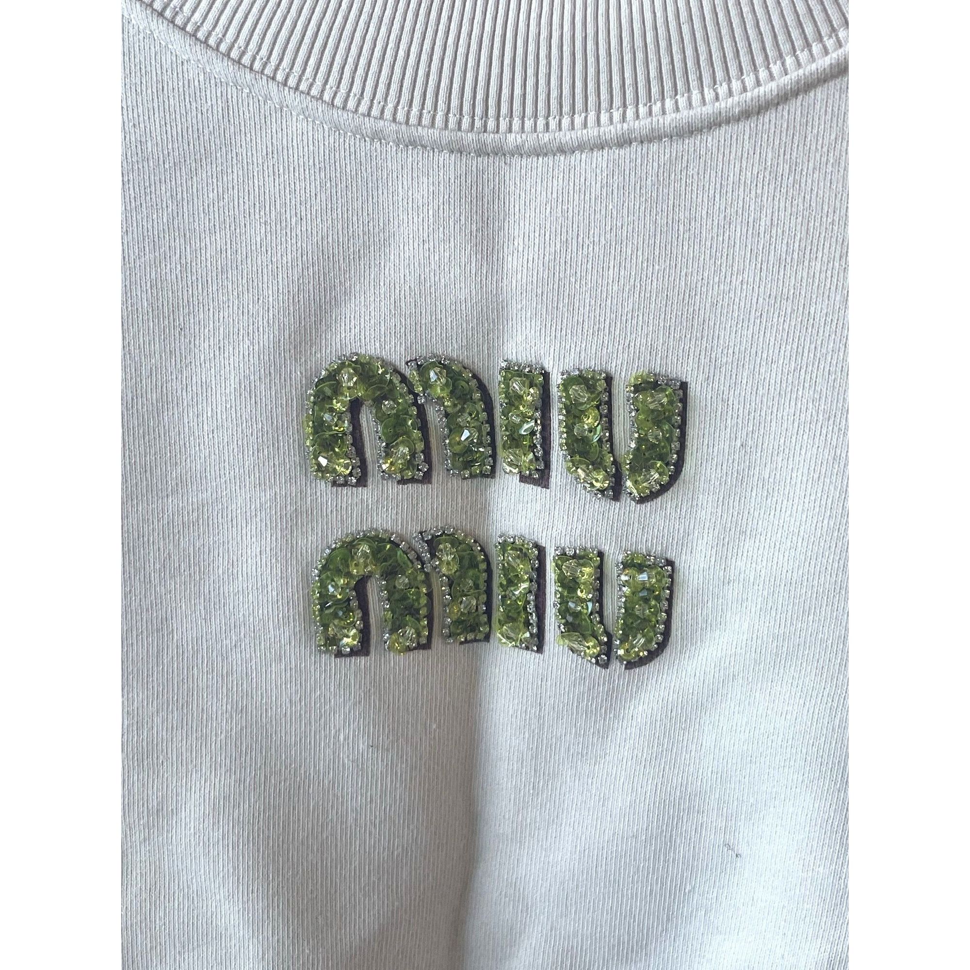Miu Miu Miu Miu Womens Cropped Sweatshirt With Green Rhinestone Logo Size M / US 6-8 / IT 42-44 - 6 Thumbnail