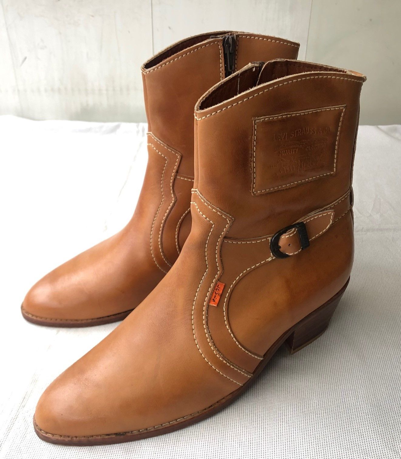 Levi's Vintage Levi's Tan Leather Western Style Side Zip Boots Size US 11 / EU 44 - 3 Thumbnail