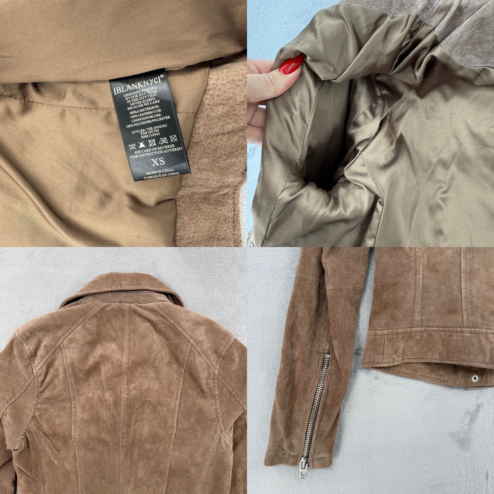 Vintage BLANKNYC Brown Suede Moto Jacket Womens Leather Biker Zip Coat XS``` Size XS / US 0-2 / IT 36-38 - 9 Thumbnail