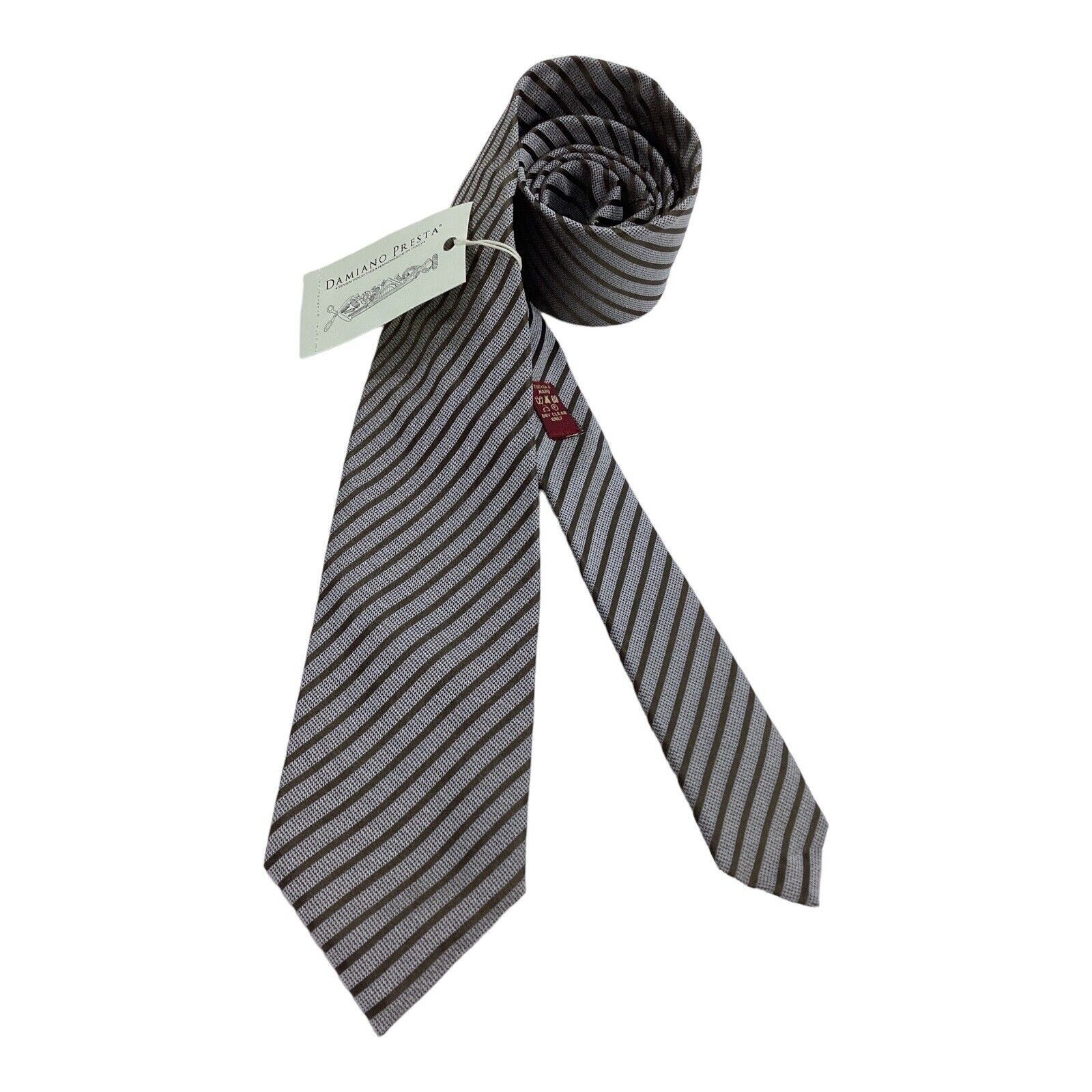 Other DAMIANO PRESTA 7Folds Gray Striped Luxury Silk Tie Hand Made Size ONE SIZE - 1 Thumbnail