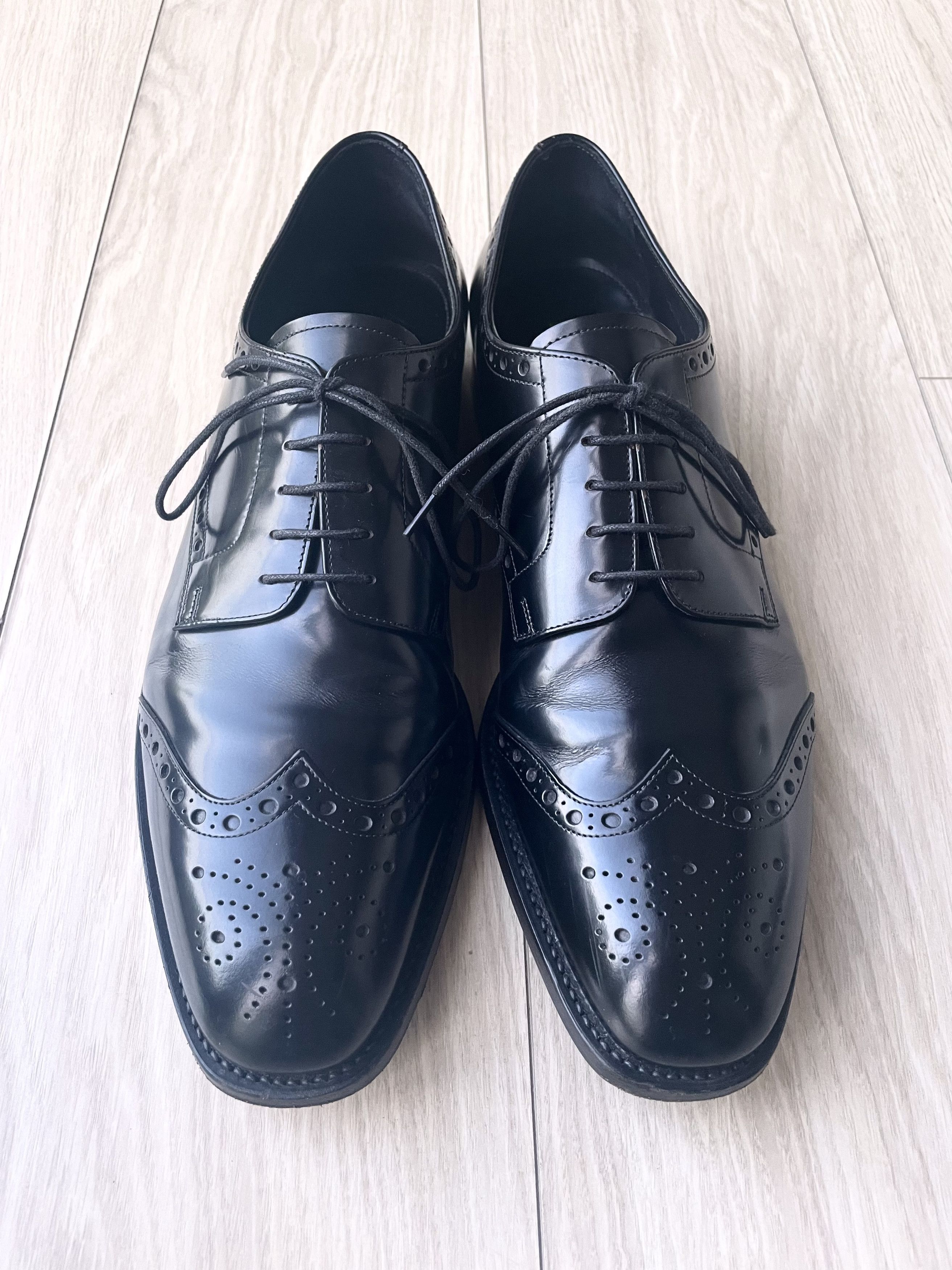 Prada PRADA SPAZZOLATO LEATHER FULL BROGUE WING TIP DERBY SHOES Size US 12 / EU 45 - 4 Thumbnail