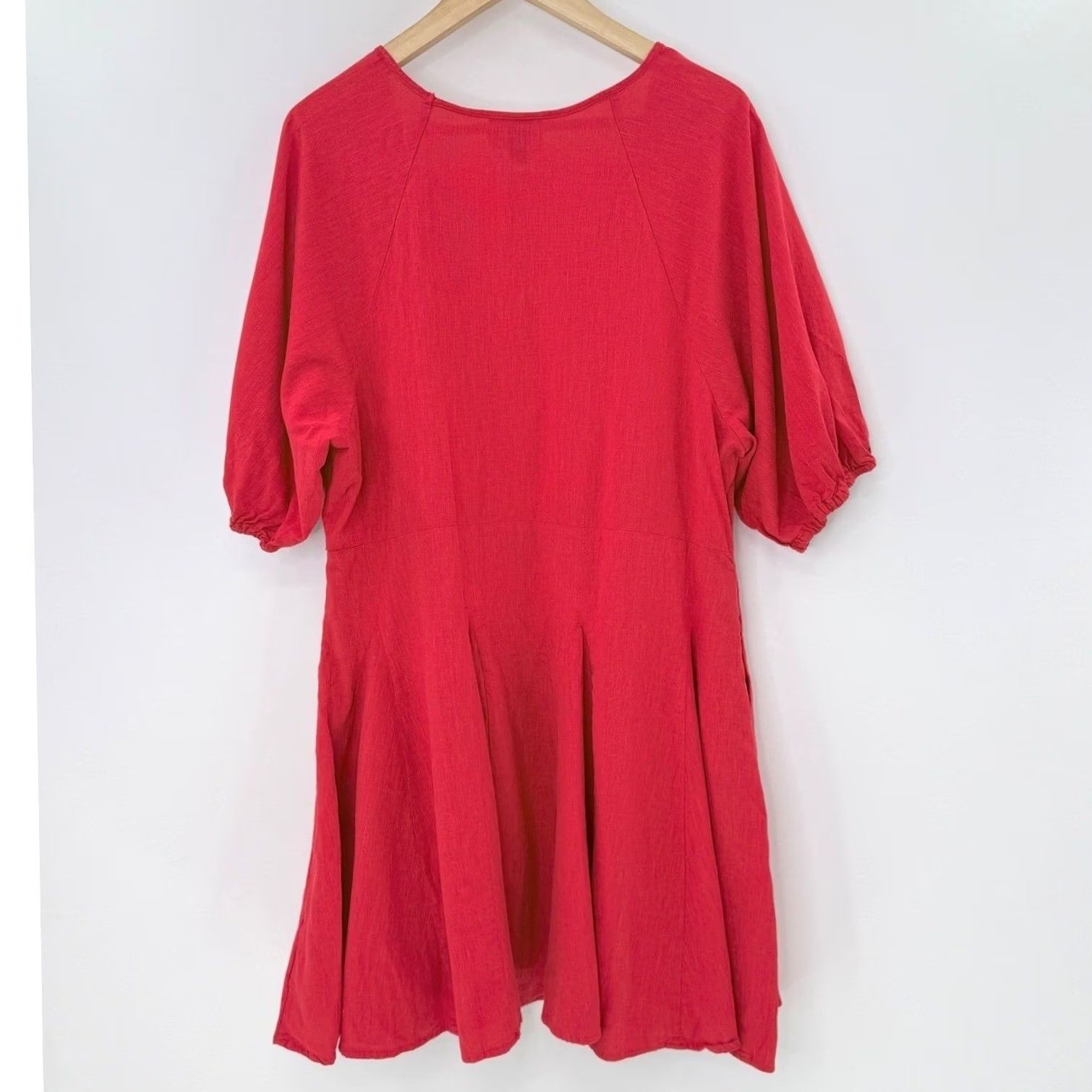 Vintage Universal Thread Dress Womens 2XL Red Neck Puff Sleeve Mini Cotton Rayon Pocketed Size XXL / US 16-18 / IT 52-54 - 2 Thumbnail