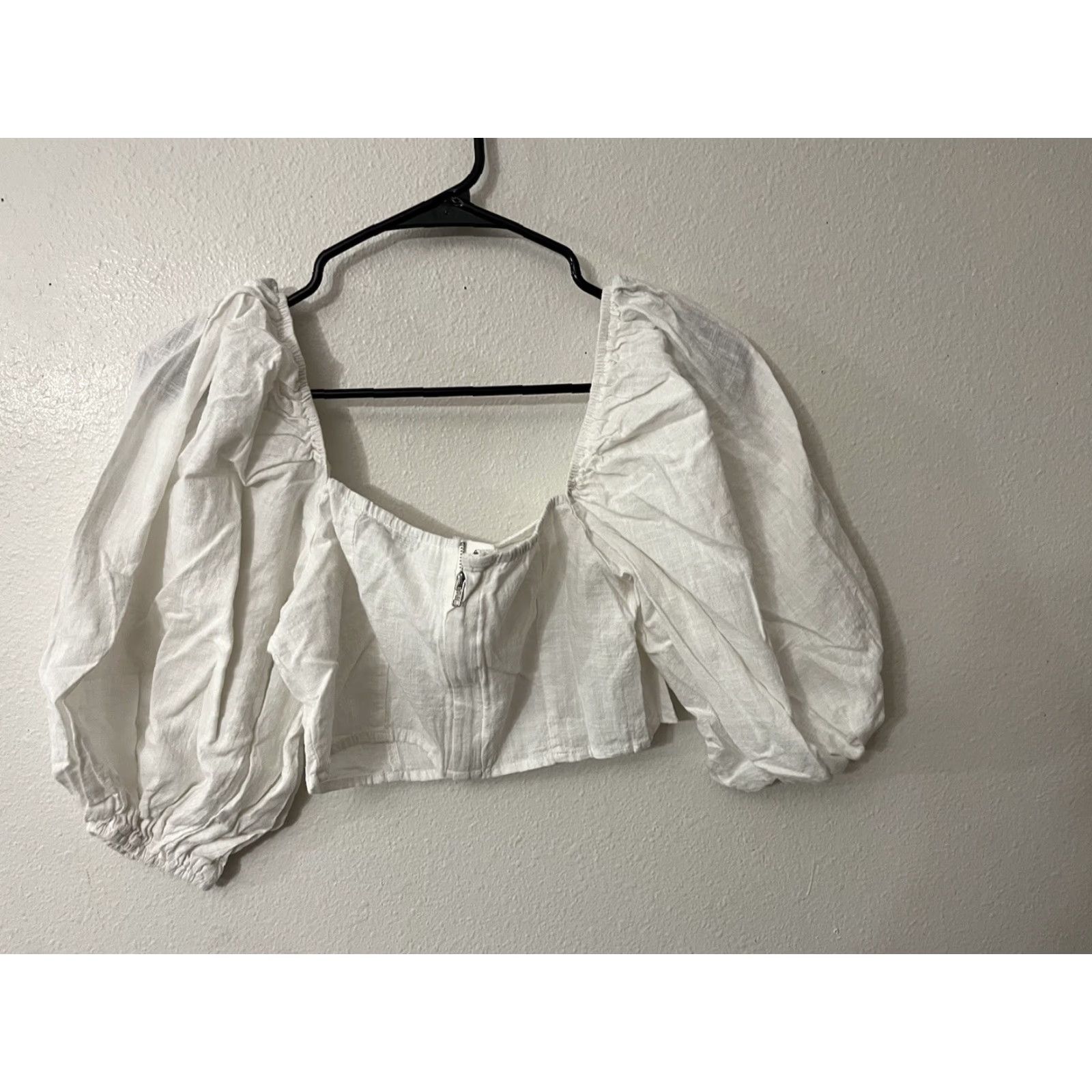 Shein SHEIN White Off Shoulder Cropped Blouse - Small - Puff Sleeve - Pullover - Solid - Casual Party - Women - Cropped Top Size S / US 4 / IT 40 - 2 Thumbnail