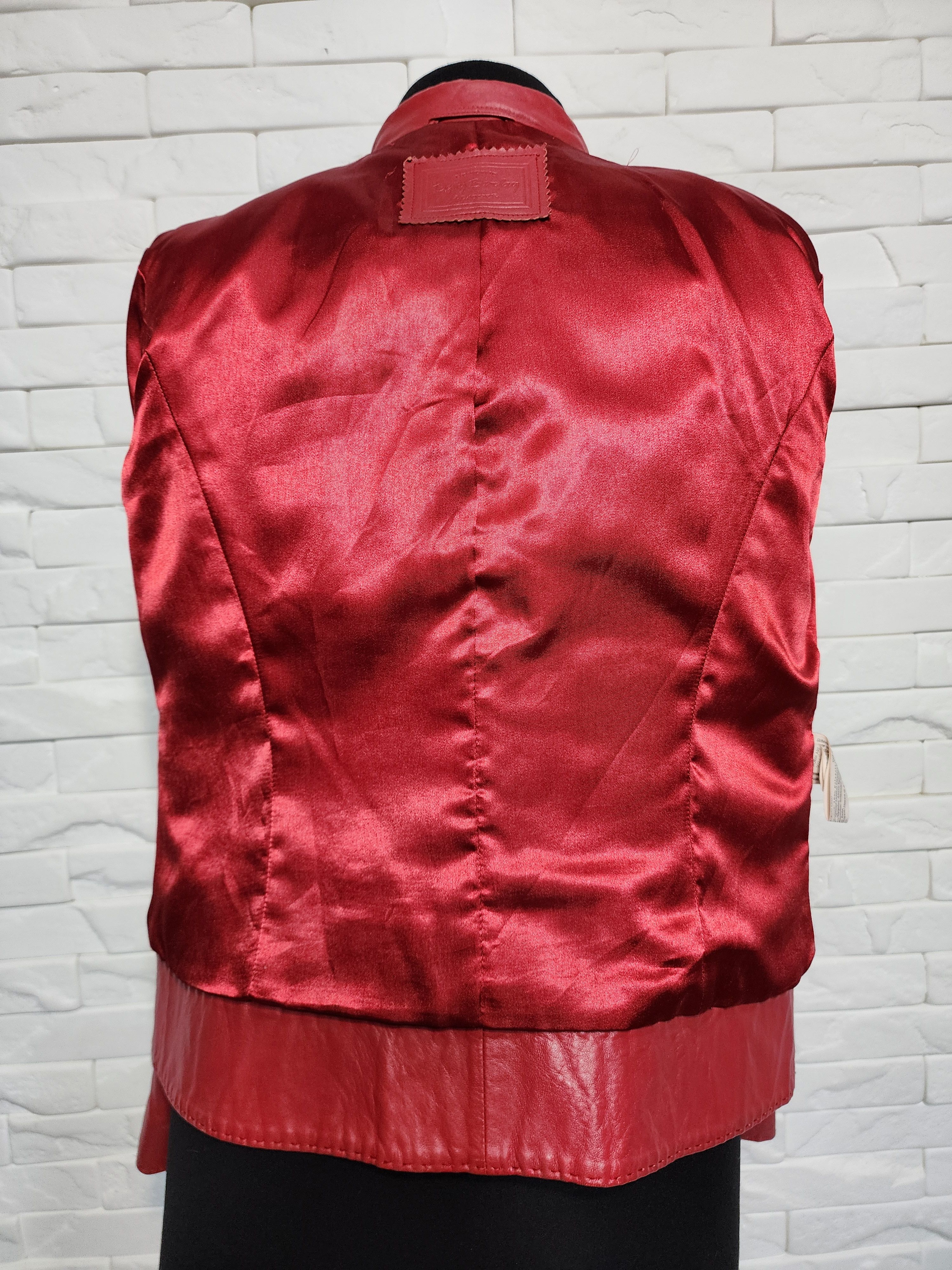Other Red Leather Women's Jacket, Zippered Denim Style. Size M / US 6-8 / IT 42-44 - 8 Thumbnail