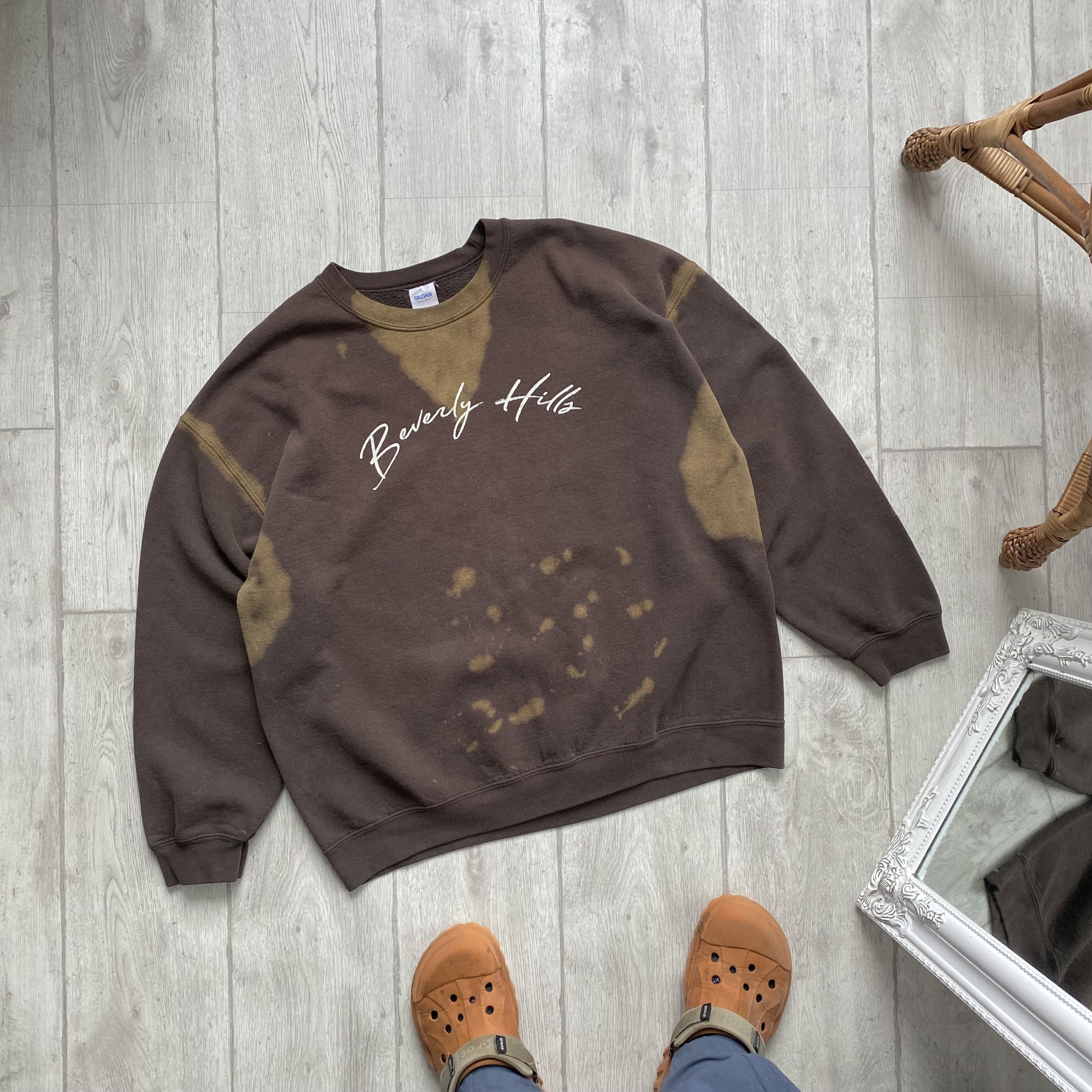 Vintage 🔥RARE Vintage Custom Trashed Sun Faded Brown Sweatshirt Size US XL / EU 56 / 4 - 1 Thumbnail