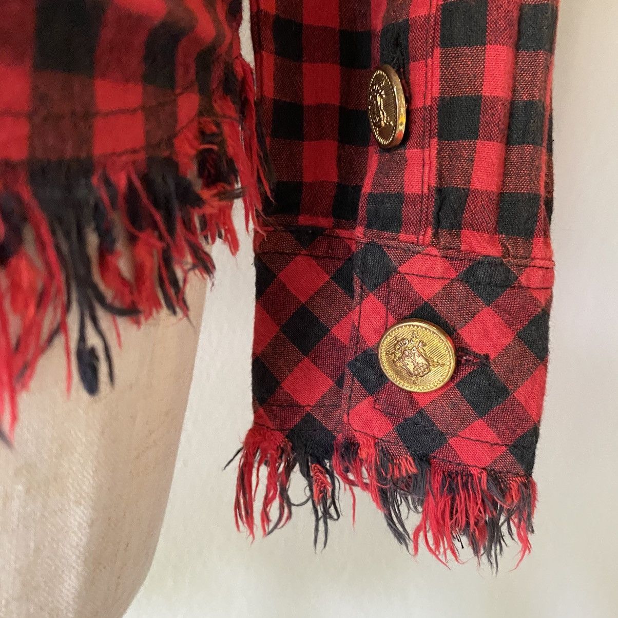 Designer × Japanese Brand GARULA Y2K Punk Red Black Check Frayed Shirt Size M / US 6-8 / IT 42-44 - 5 Thumbnail