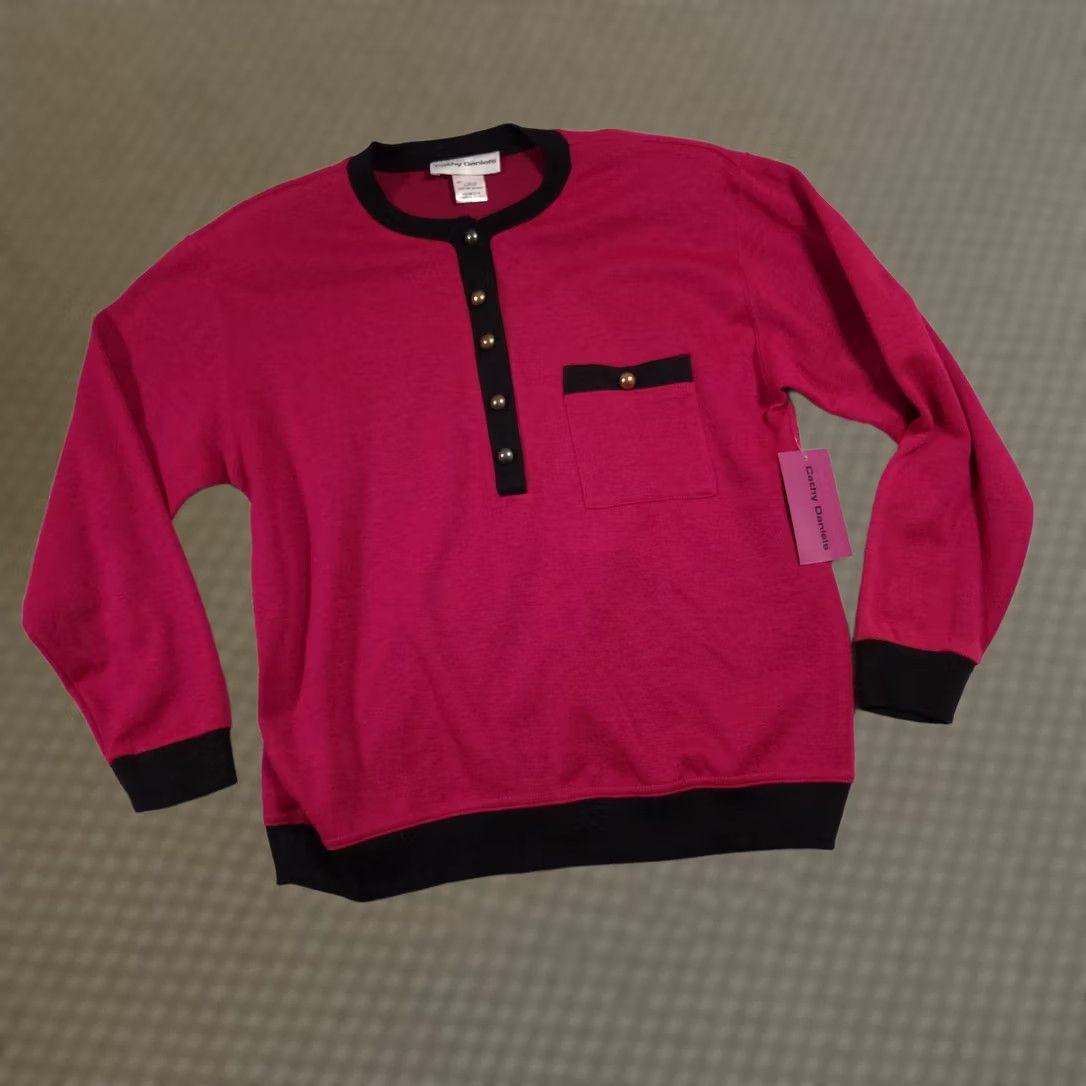 Vintage Cathy Daniels Sweater Womens Large Pink Pocket Long Sleeve NWT Pullover Crew Neck Size L / US 10 / IT 46 - 1 Thumbnail