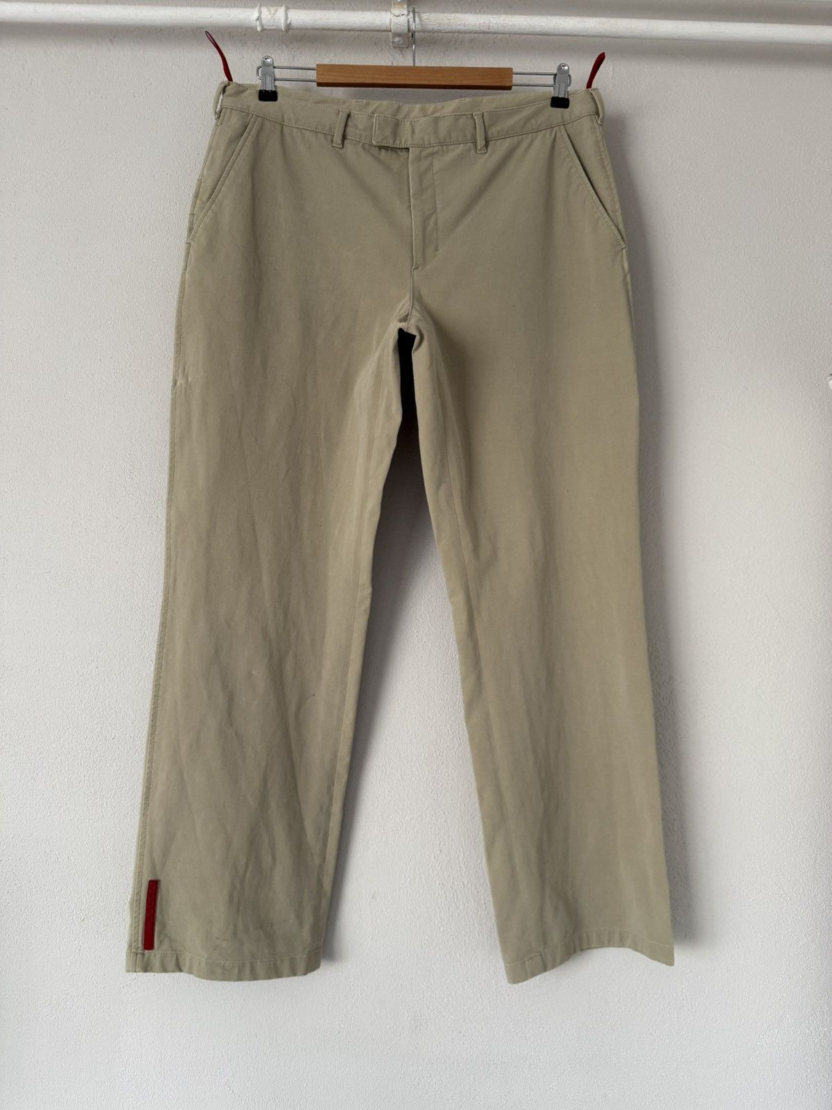 Prada Prada Linea Rossa Beige Tech Cotton Pants with Red Tab Size US 40 / EU 56 - 2 Thumbnail